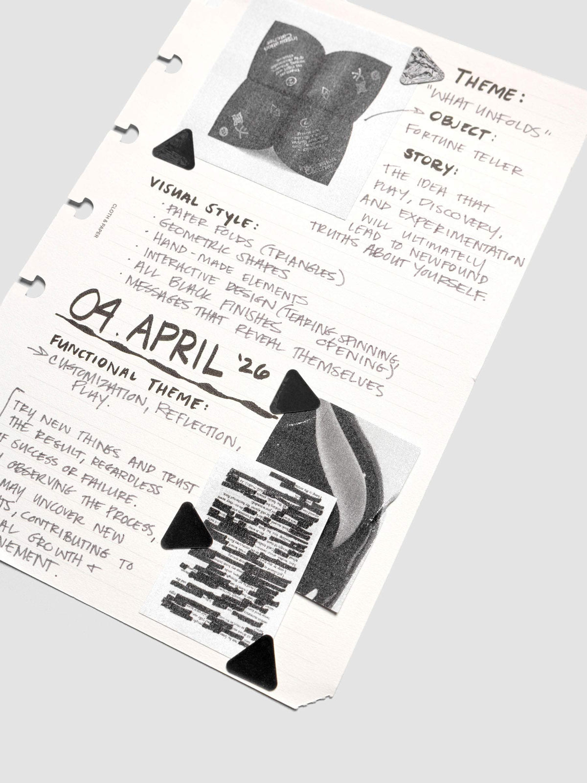 Planner insert with high gloss, black triangle stickers