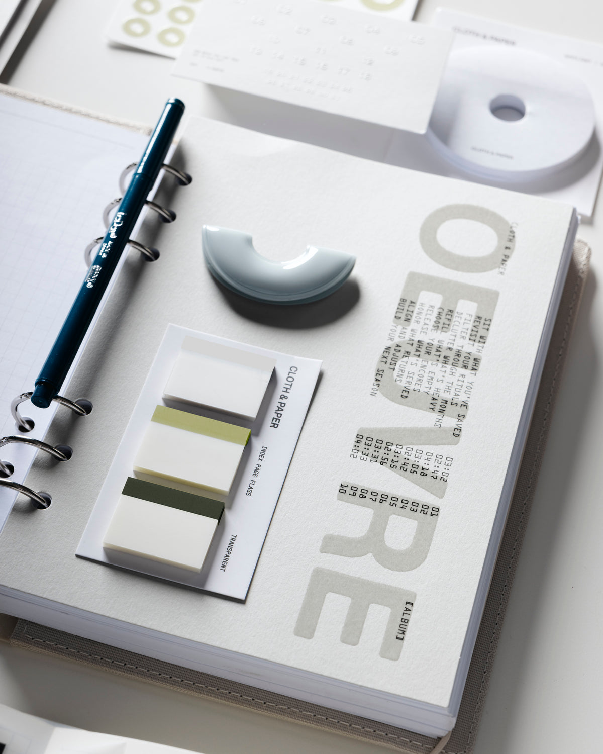 A5 6-Ring Punch Oeuvre Planner Dashboard styled with complementary Cloth & Paper products