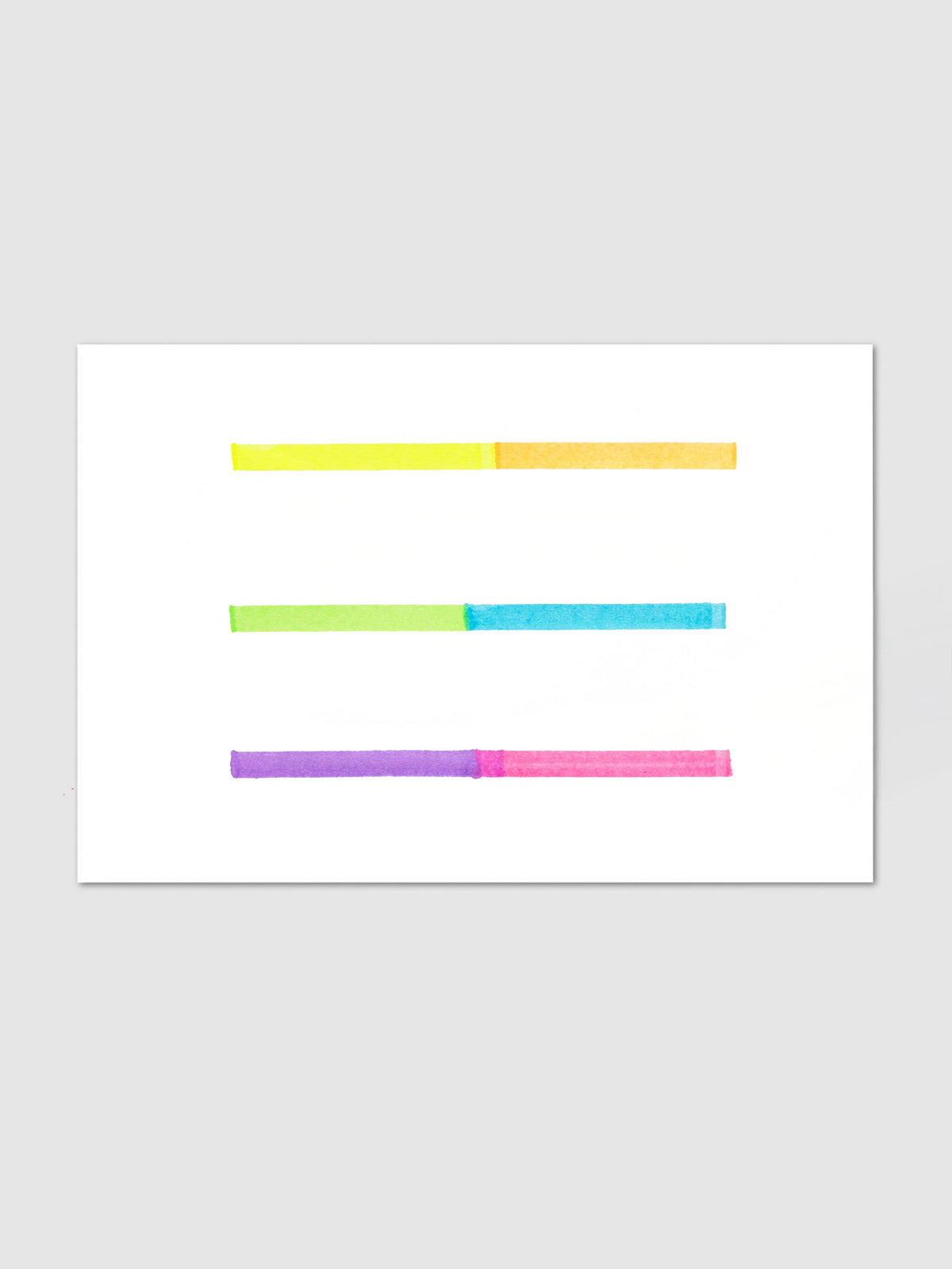 Tom's Studio Ori Refillable Highlighter ink swatches on white paper showing three horizontal strokes yellow to orange green to blue and purple to pink