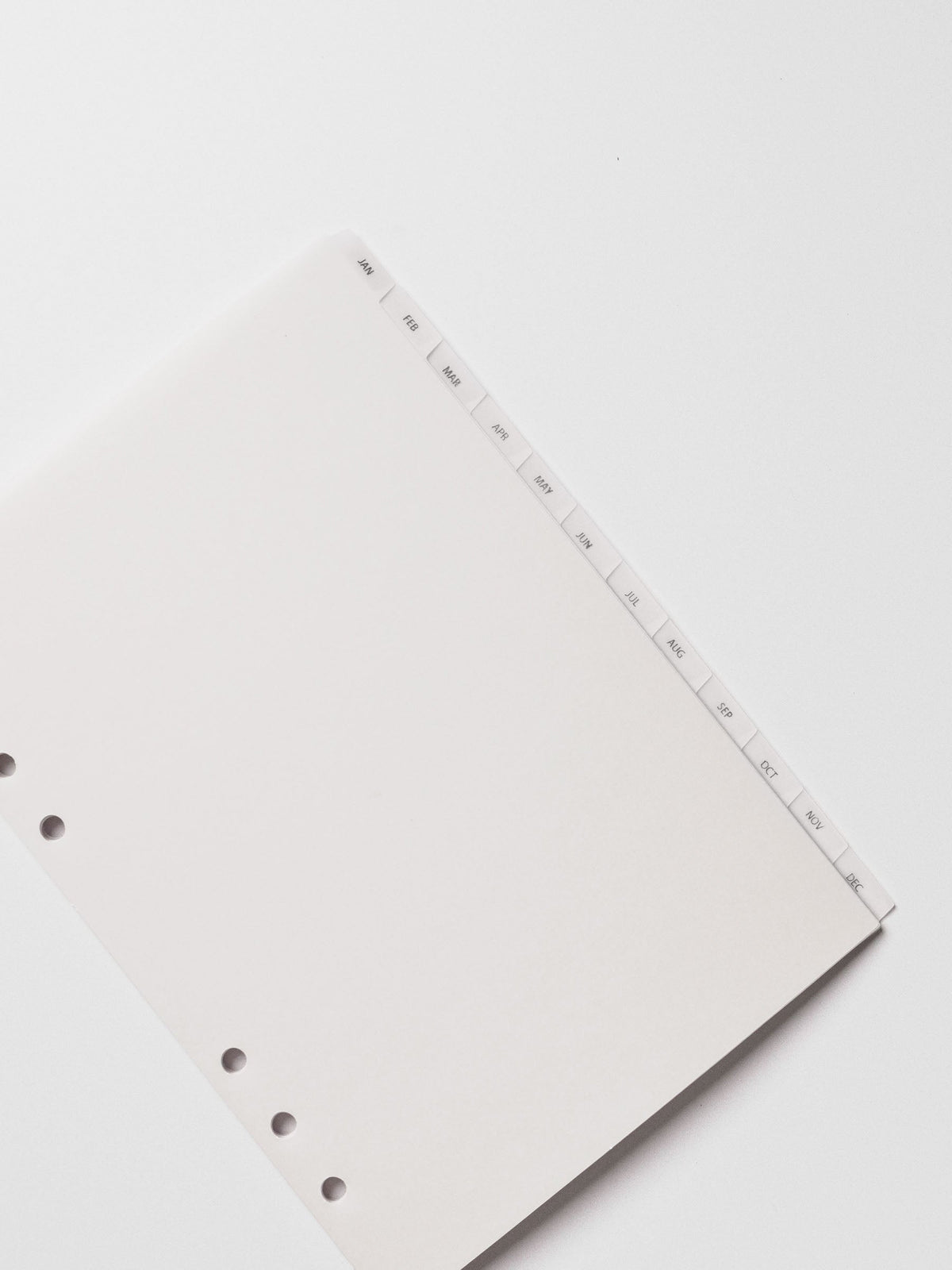 A5 vellum dividers shown on a grey background at an angle.