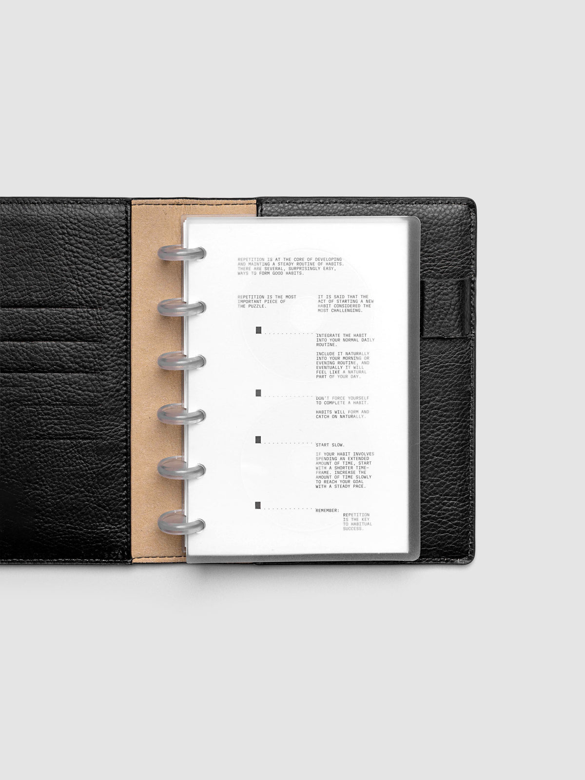 On Repeat Planner Cover + Dashboard Set shown in a black, CP Petite folio.