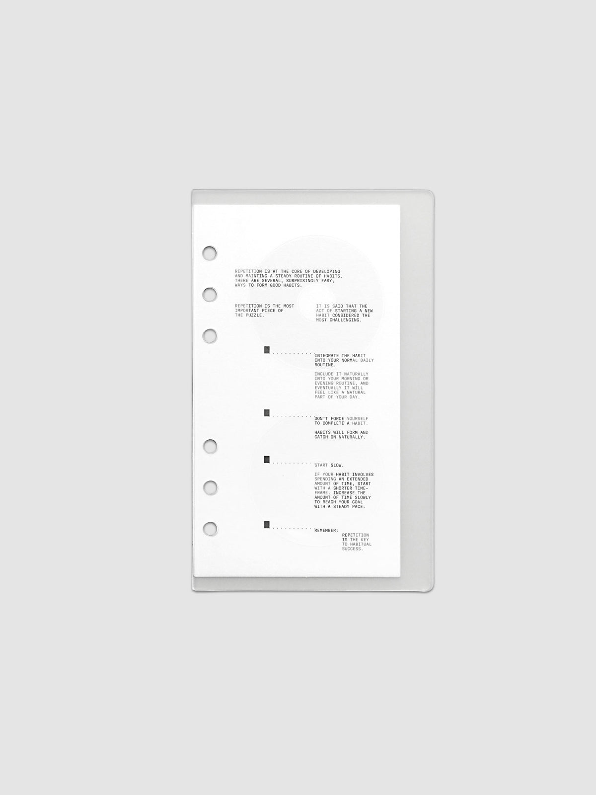 On Repeat Planner Cover + Dashboard Set shown in size Personal, pre-punched for 6-ring binders.