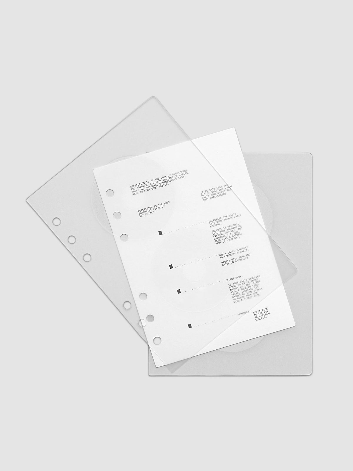 On Repeat Planner Cover + Dashboard Set shown fanned out in size Personal Wide, pre-punched for 6-ring binders.