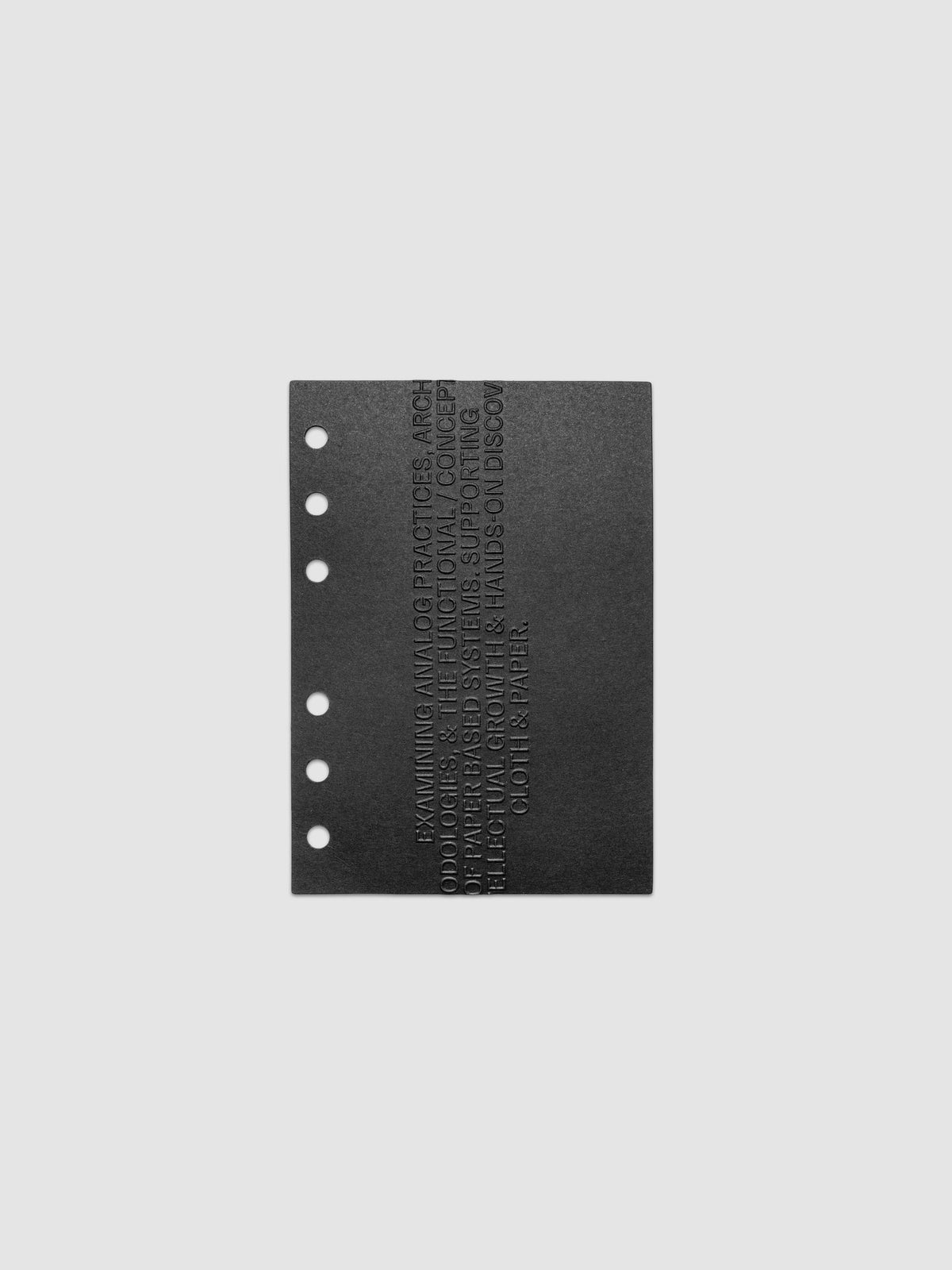 Black embossed Analog Embossed Planner Dashboard without drop card shown in size A6.