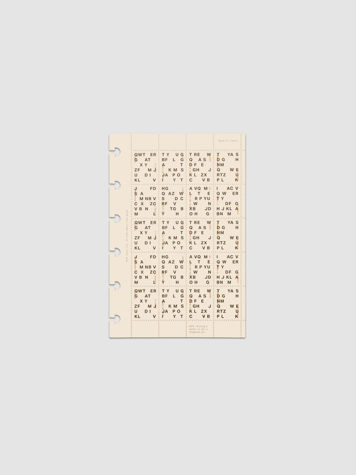 Cream colored Stamp Sheet Planner Dashboard with black text design shown in size CP Petite against a grey background.