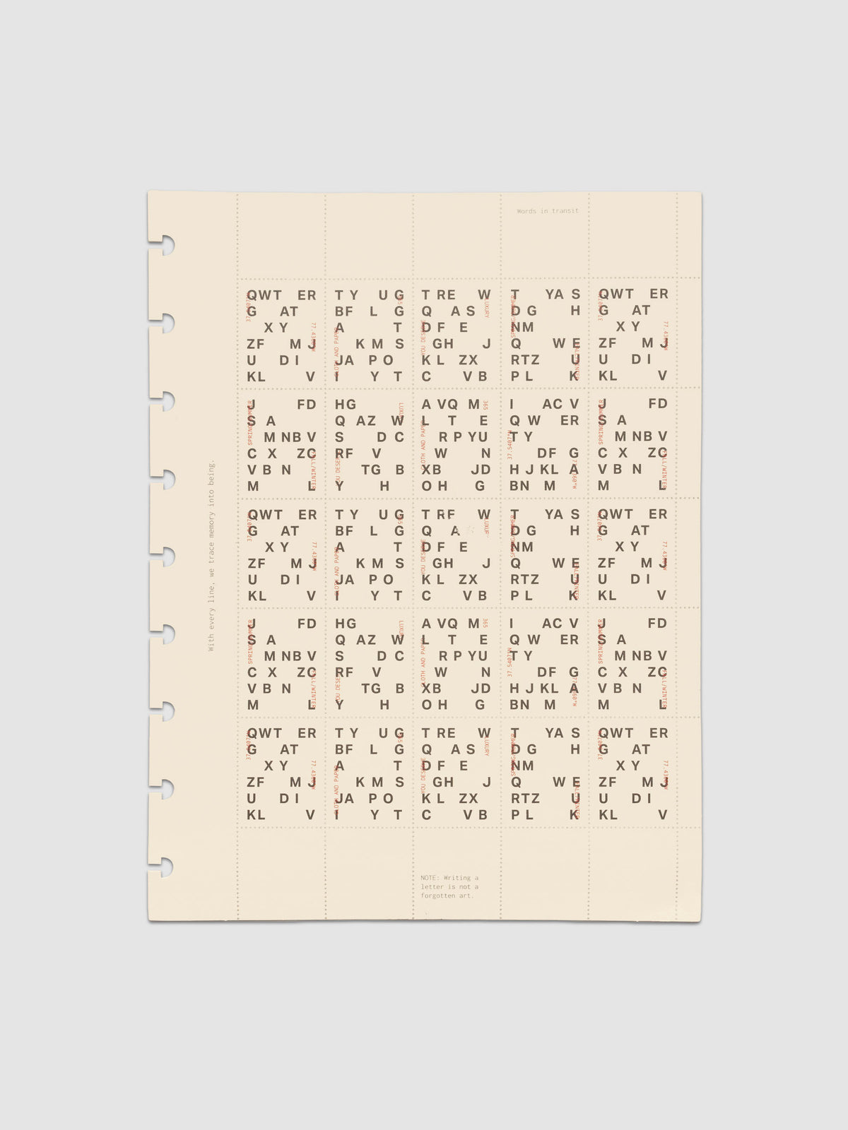 Cream colored Stamp Sheet Planner Dashboard with black text design shown in size HP Classic against a grey background.