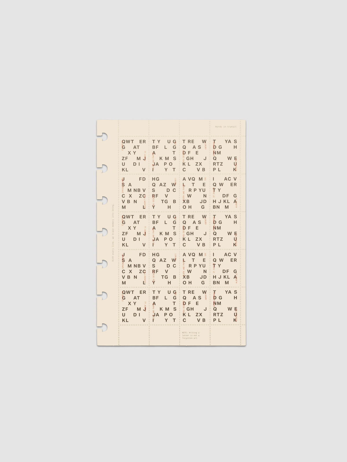 Cream colored Stamp Sheet Planner Dashboard with black text design shown in size HP Mini against a grey background.