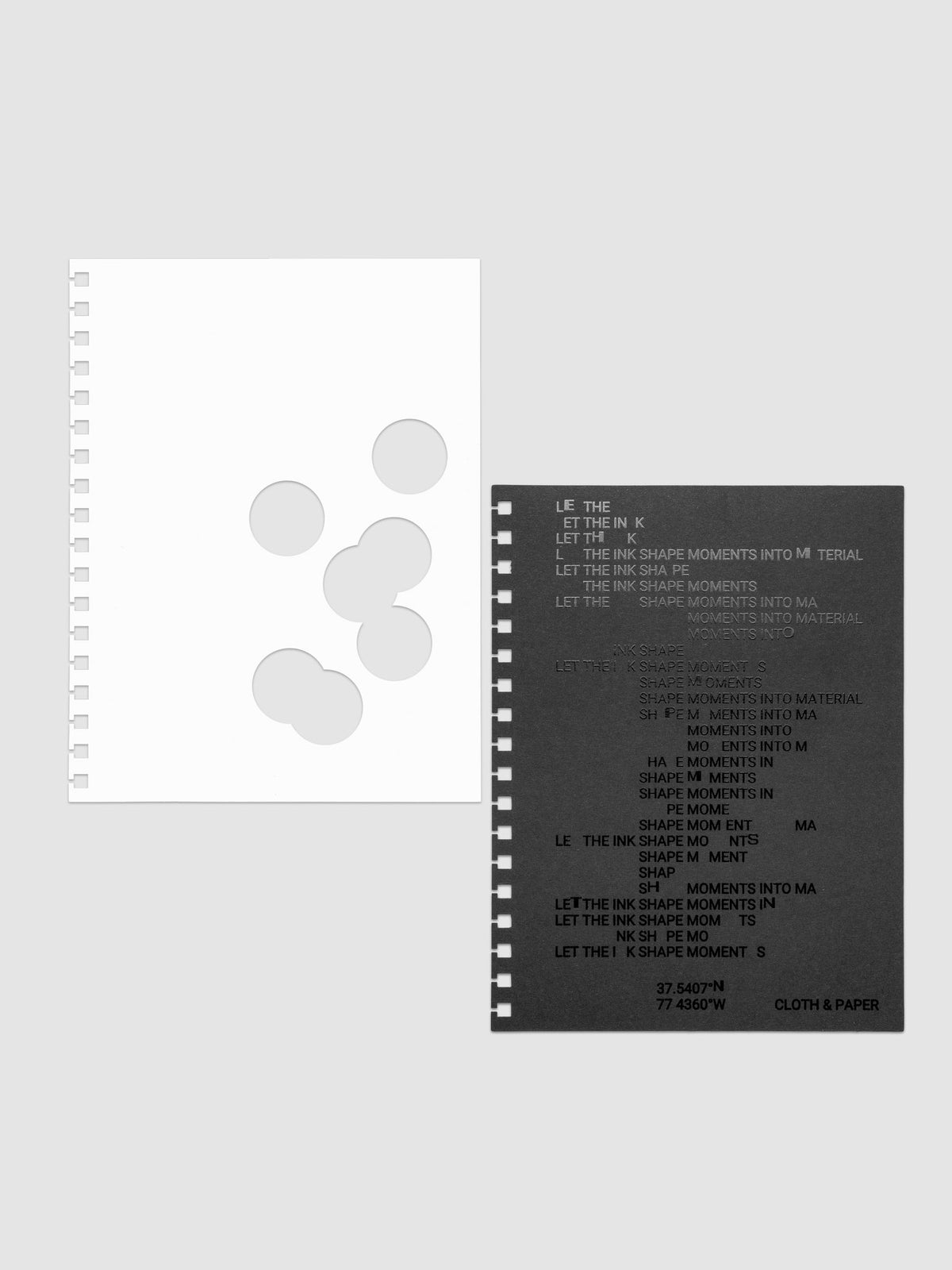 Black and white Ink Blot Planner Dashboard Duo shown with layers side by side in size HP Classic Spiral, pre-punched for spiral planners.