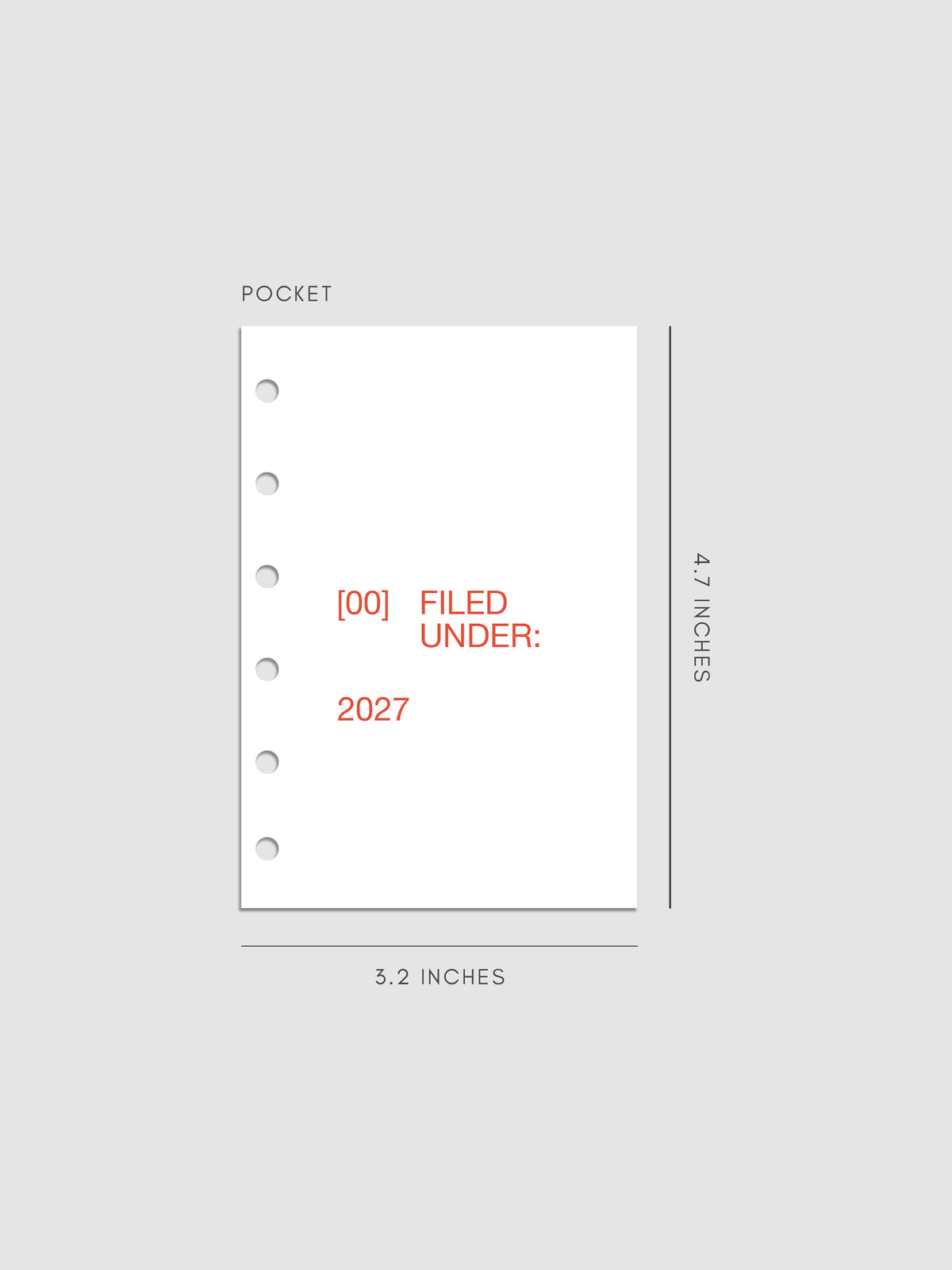2027 Front + Monthly Dashboard Overlays, Saffron, Pocket 6-Ring Punch, set of 13 translucent vellum overlays including a front cover overlay and 12 monthly dashboards printed in red and orange ink