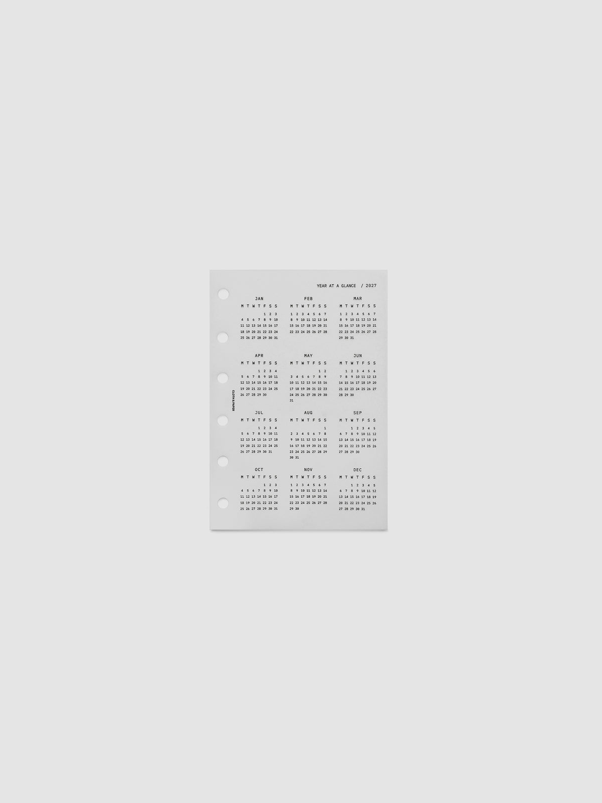 2027 Year At A Glance Dashboard Monday Start, Pocket 6-Ring Punch, translucent vellum dashboard shown on its own
