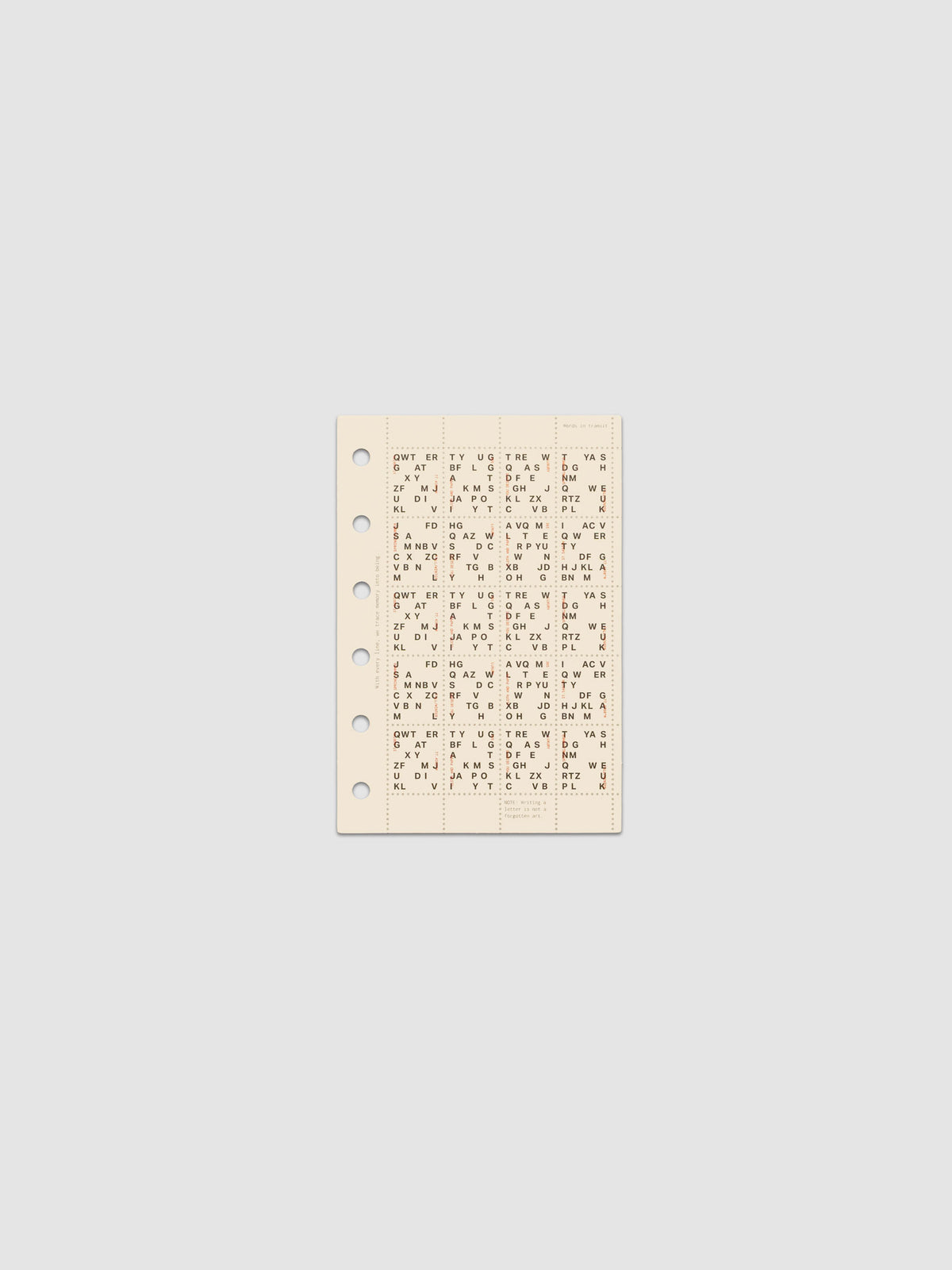 Cream colored Stamp Sheet Planner Dashboard with black text design shown in size Pocket against a grey background.