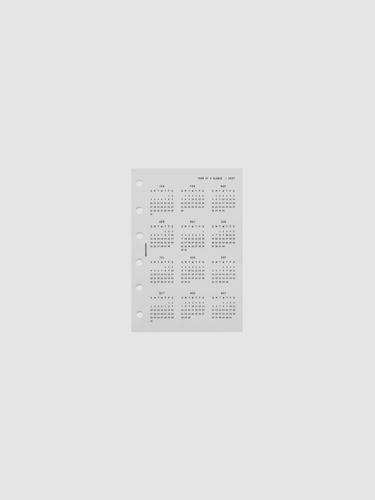 2027 Year At A Glance Dashboard Sunday Start, Pocket 6-Ring Punch, translucent vellum dashboard shown on its own