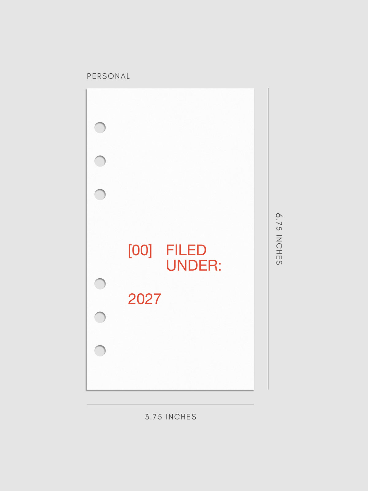 2027 Front + Monthly Dashboard Overlays, Saffron, Personal 6-Ring Punch, set of 13 translucent vellum overlays including a front cover overlay and 12 monthly dashboards printed in red and orange ink