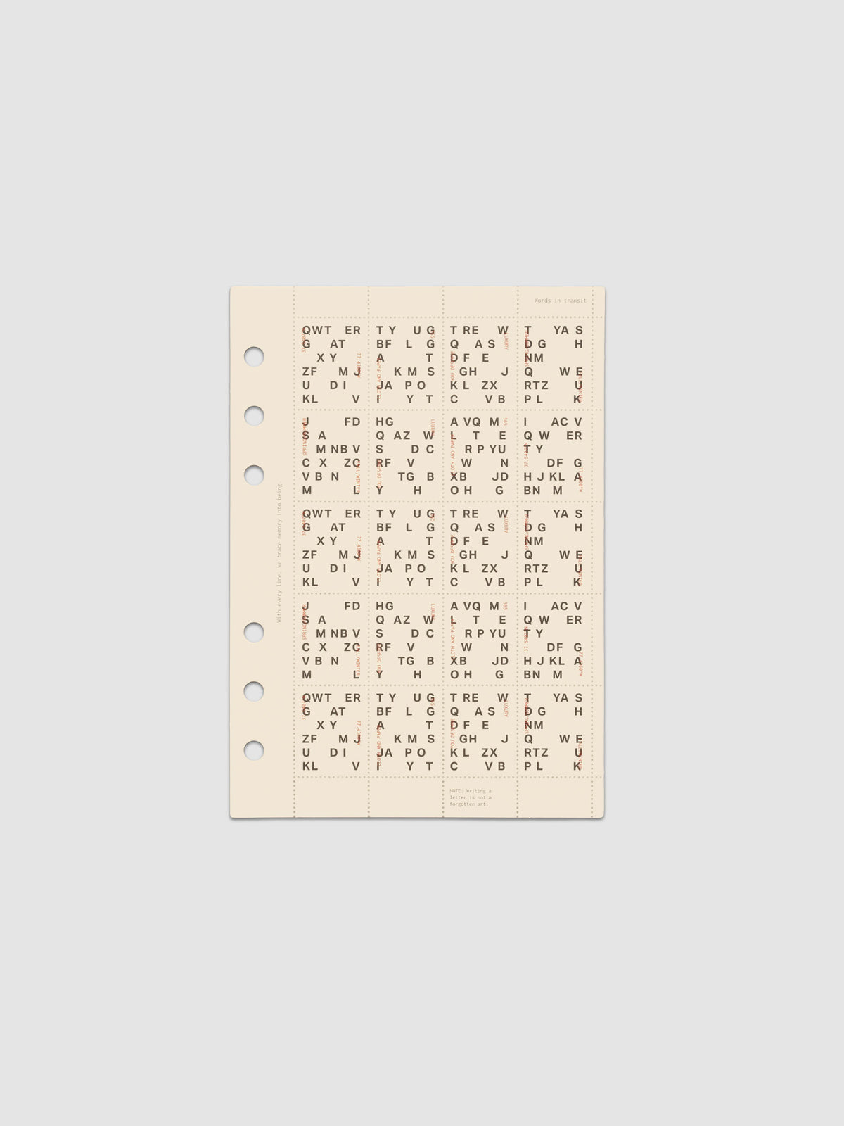 Cream colored Stamp Sheet Planner Dashboard with black text design shown in size Personal Wide against a grey background.