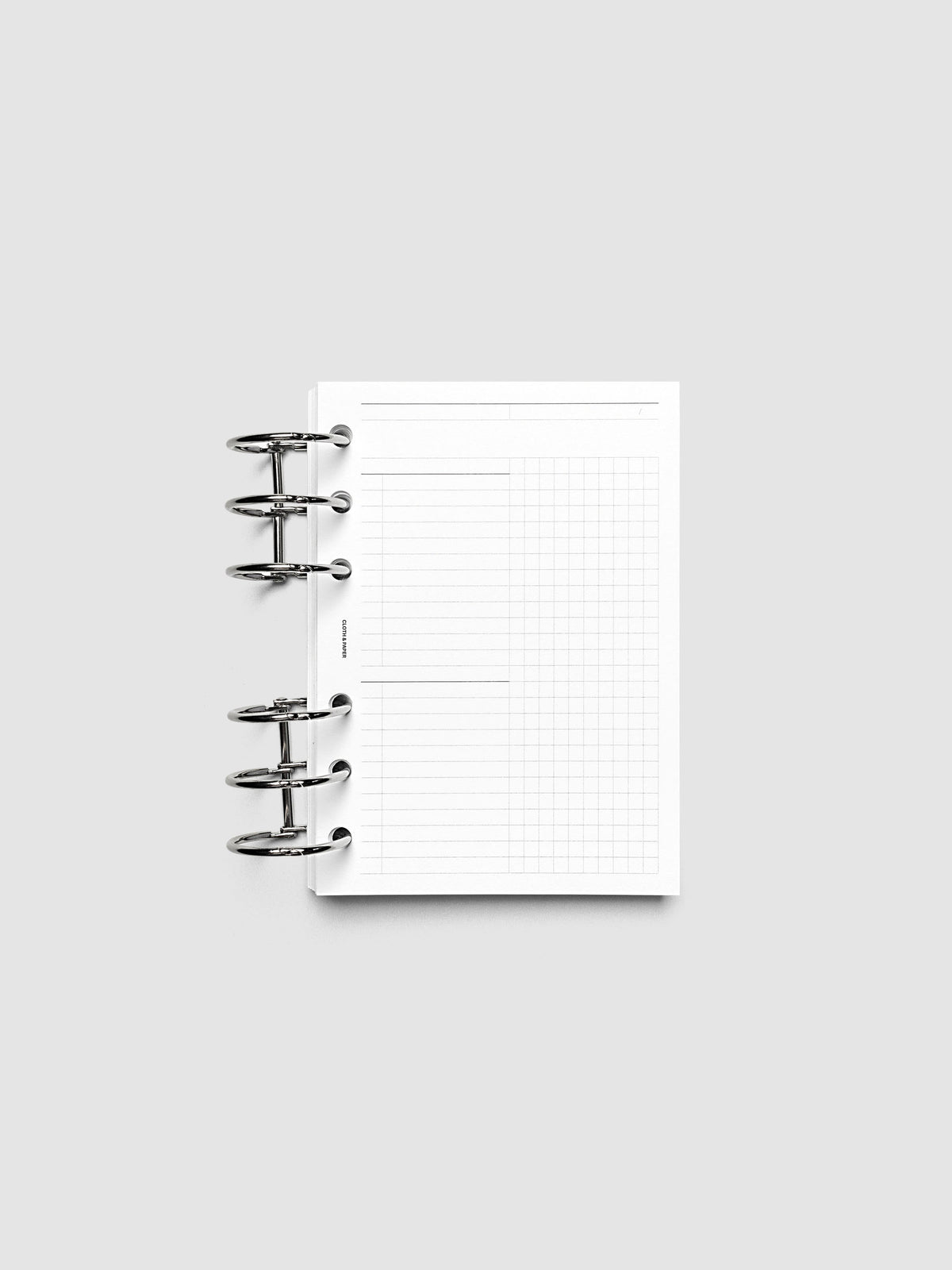 Daily Workflow Planner Inserts, A6 6-Ring Punch, right page showing large graph notes section inside a planner