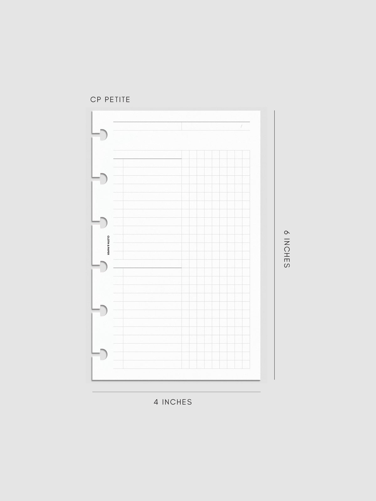 Daily Workflow Planner Inserts, CP Petite 6-Disc Punch, right page showing large graph notes section