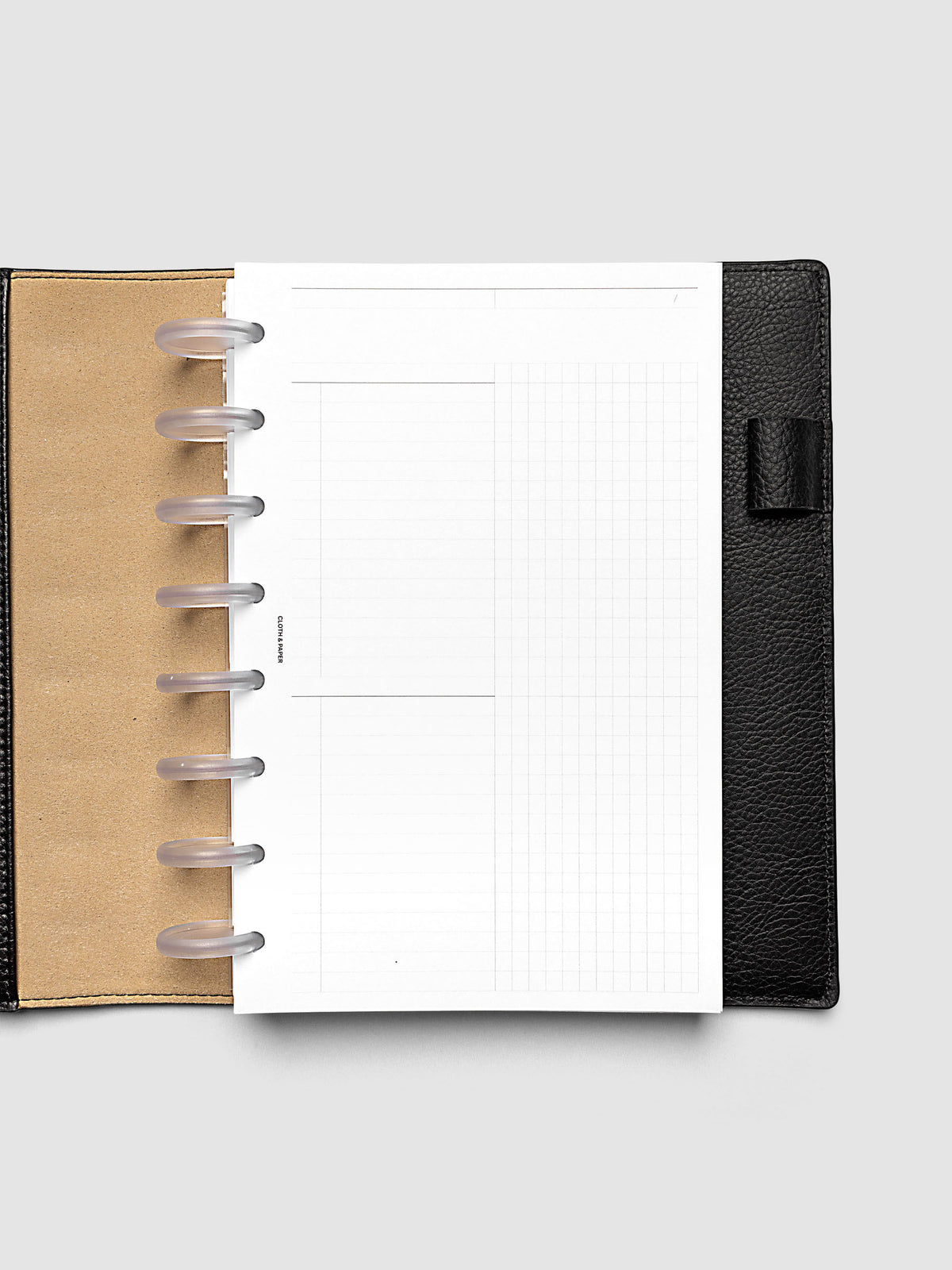 Daily Workflow Planner Inserts, Half Letter 8-Disc Punch, right page showing large graph notes section inside a planner