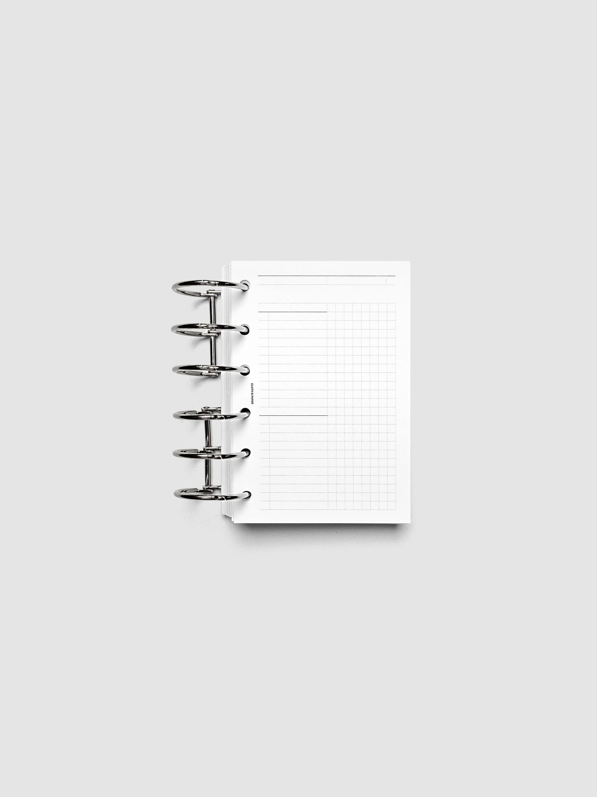 Daily Workflow Planner Inserts, Pocket 6-Ring Punch, right page showing large graph notes section inside a planner