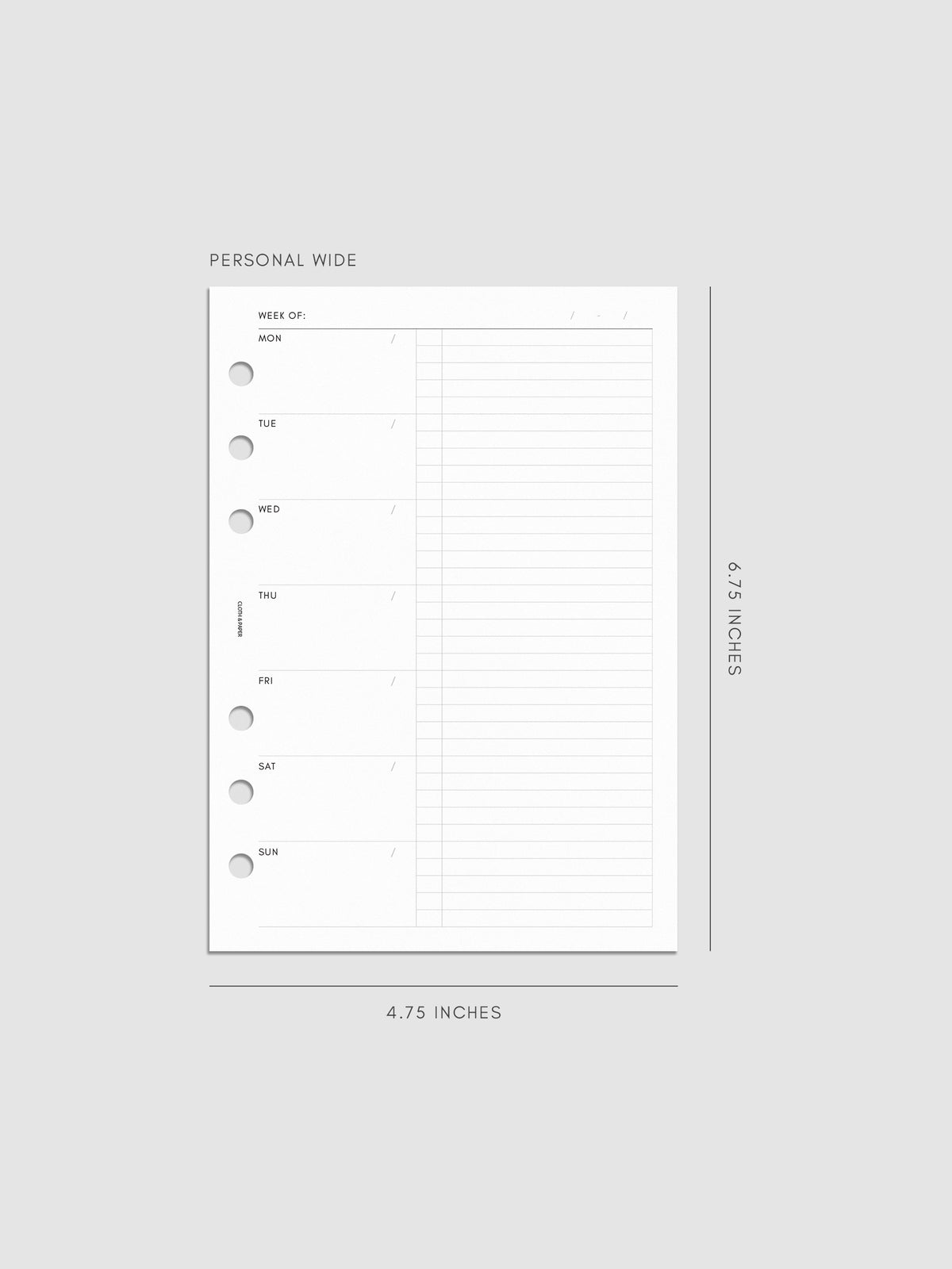 Weekly Checklist Inserts shown pre-punched for 6-ring planners in size Personal Wide.