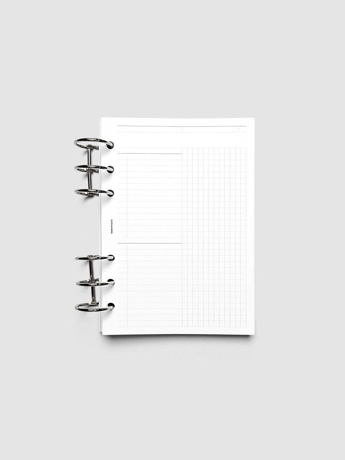 Daily Workflow Planner Inserts, Personal Wide 6-Ring Punch, right page showing large graph notes section inside a planner