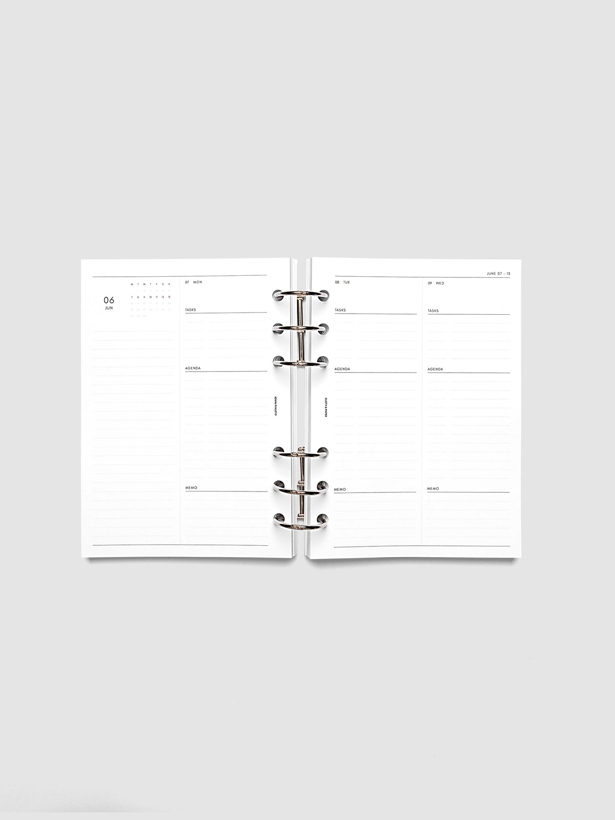 2027 Dated Daily Inserts | Monday Start in size Personal Wide 6-Ring Punch shown ringbound
