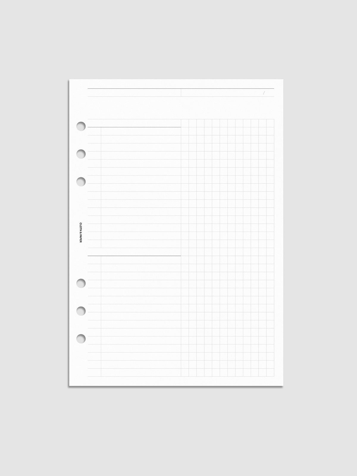 Daily Workflow Planner Inserts, A5 6-Ring Punch, right page showing large graph notes section