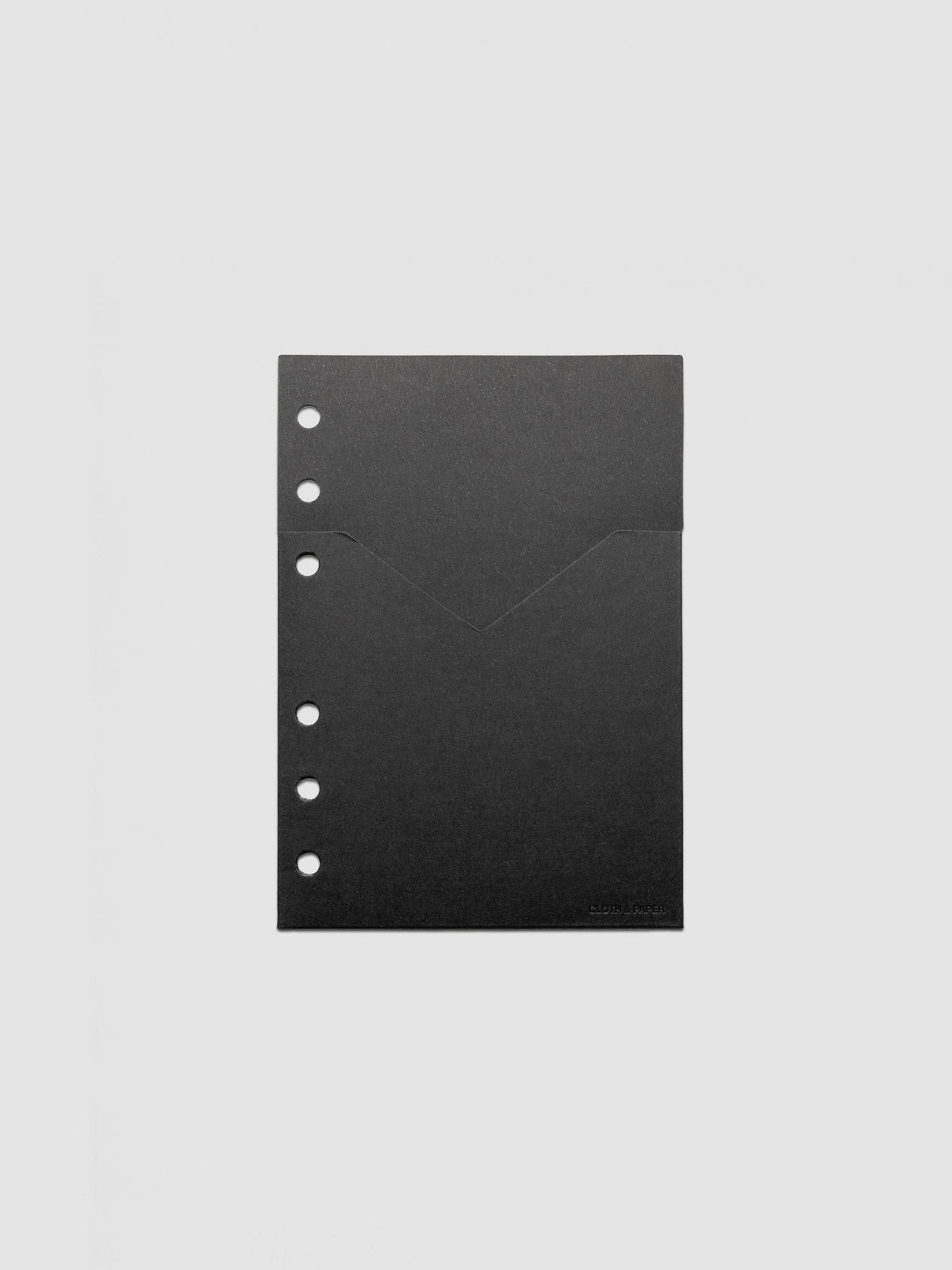 Black planner paper pocket folder shown in size A6 6-Ring Punch
