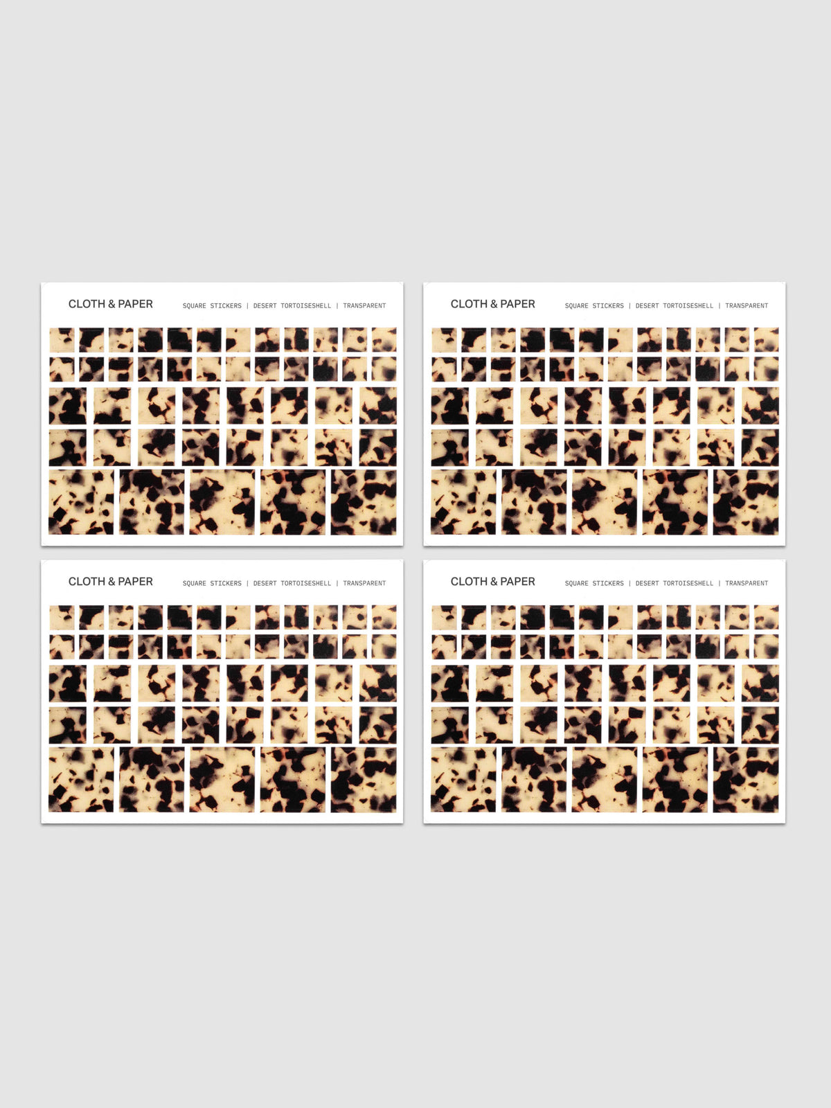 Four sticker sheets of Square Stickers in the pattern Desert Tortoiseshell.
