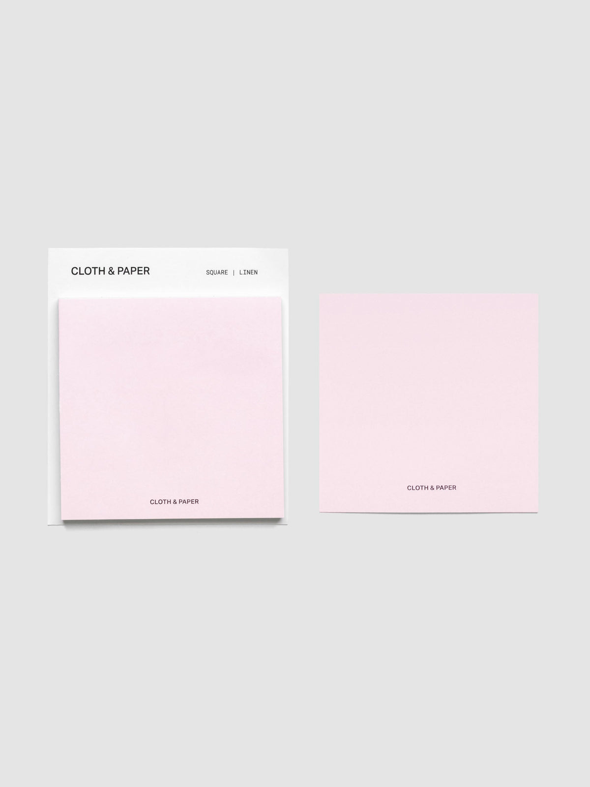 Sticky note set displayed against a neutral background. One note is placed on the packaging's edge. Color shown is Linen.