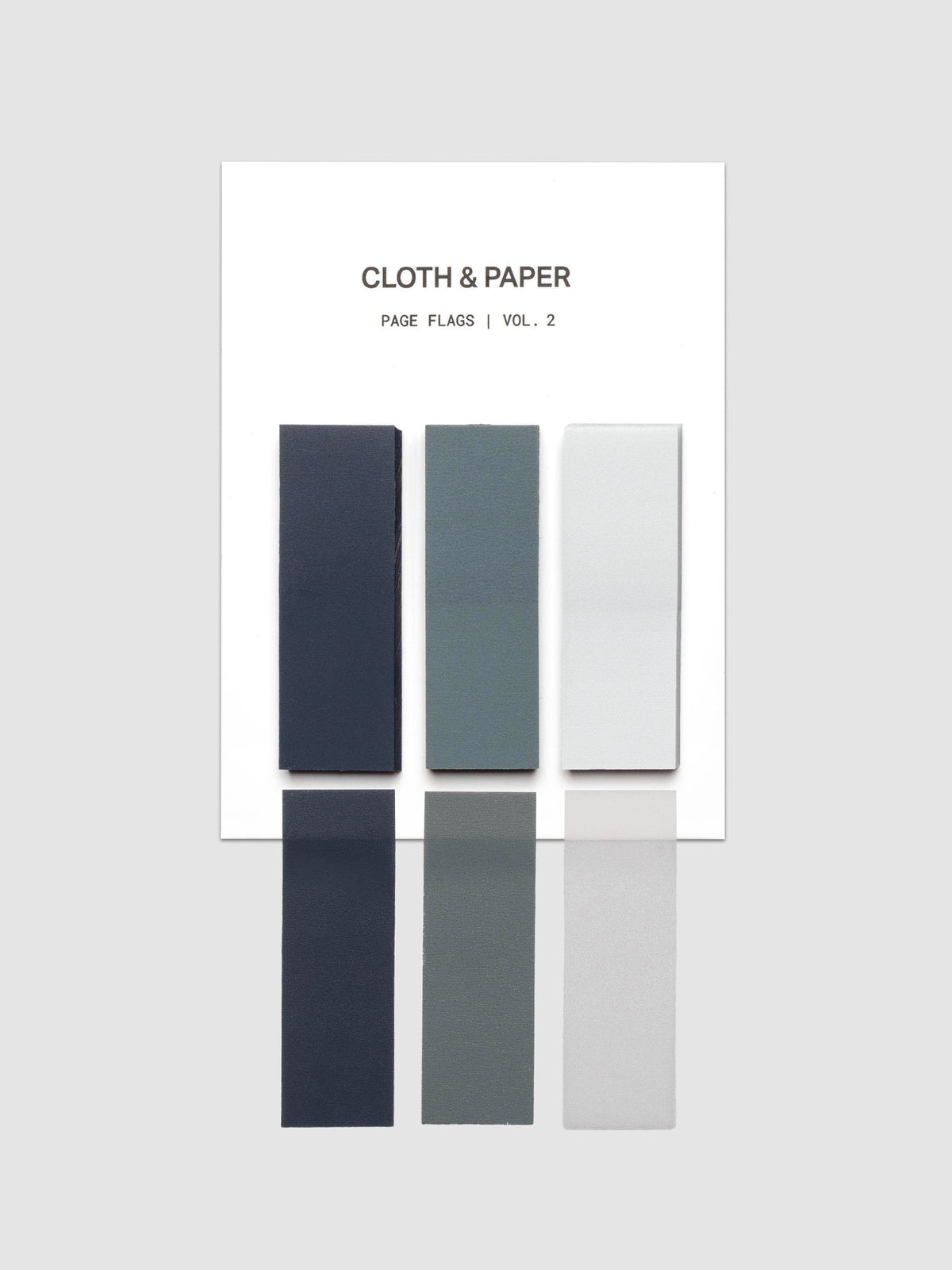 One set of a Rectangular Page Flag Trio shown in the colors Apollo | Juniper | Aspen with one of each shown below