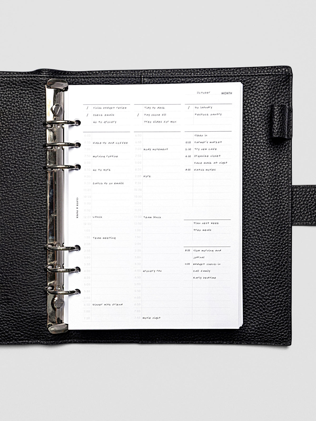 30 Minute Time Block Planner Inserts in size A5 with example writing.