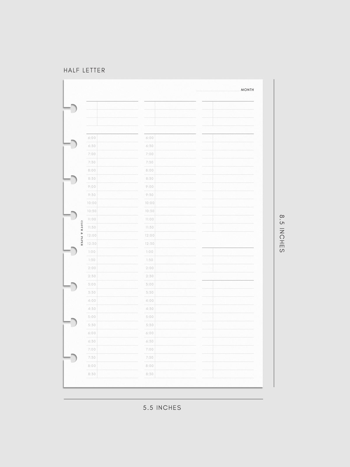 30 Minute Time Block Planner Inserts | Half Letter