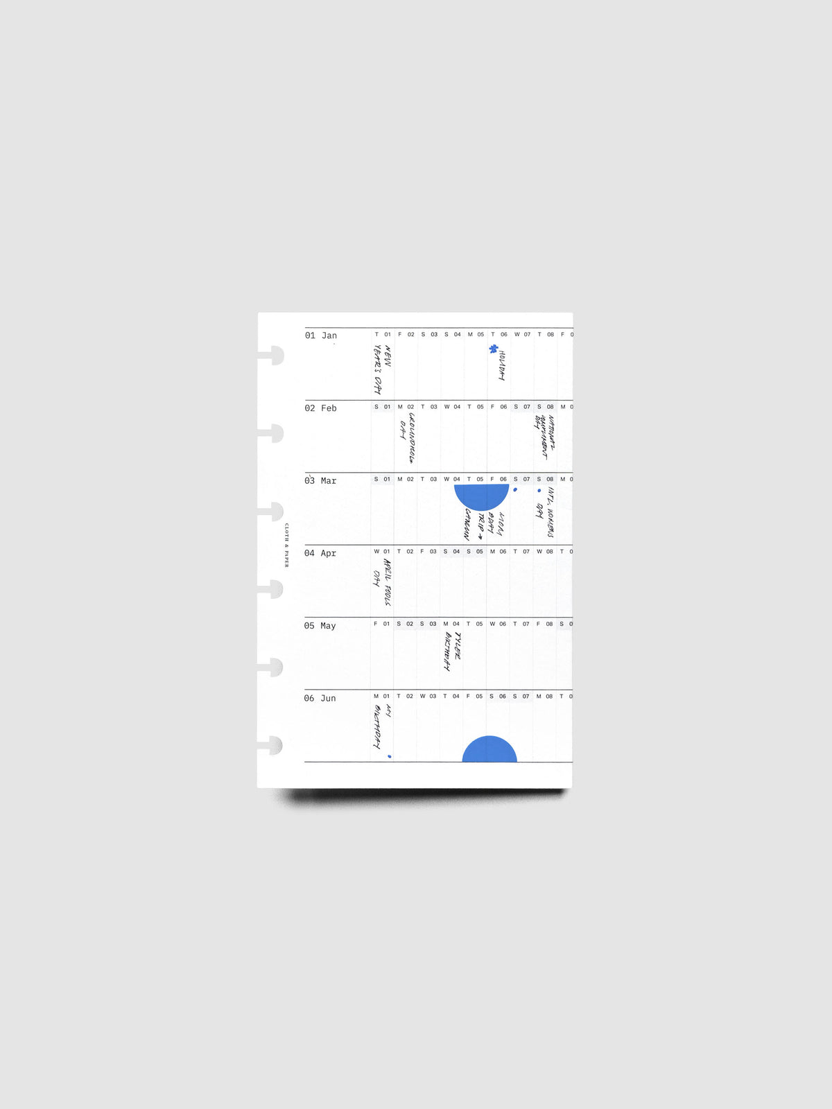 2026 Yearly Fold Out Planner Insert in size CP Petite shown folded.