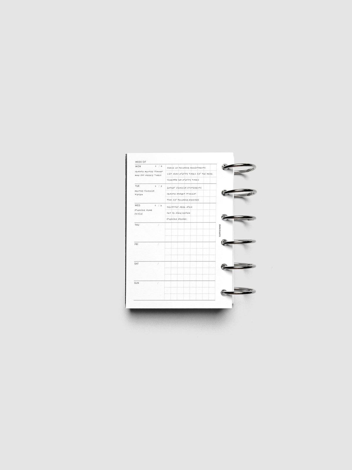 Demo page for Weekly Graph Inserts in size Pocket shown ring bound.