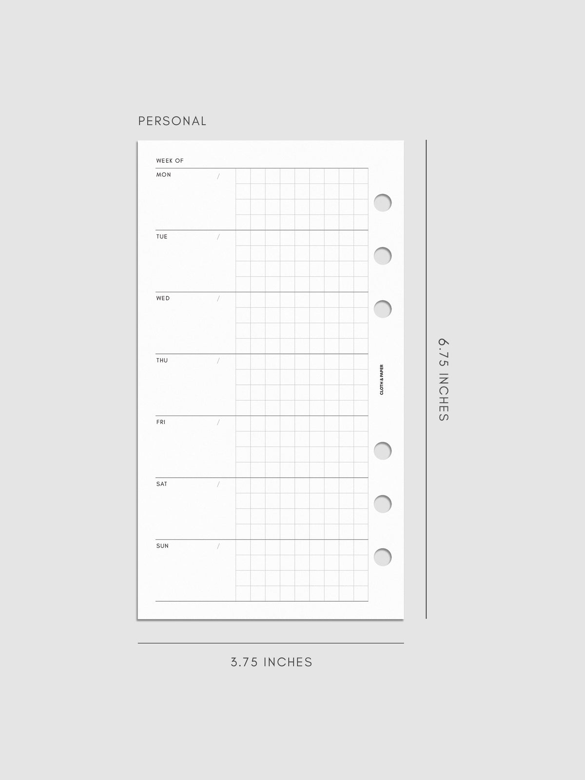 Digital mockup of Weekly Graph Inserts in size Personal.
