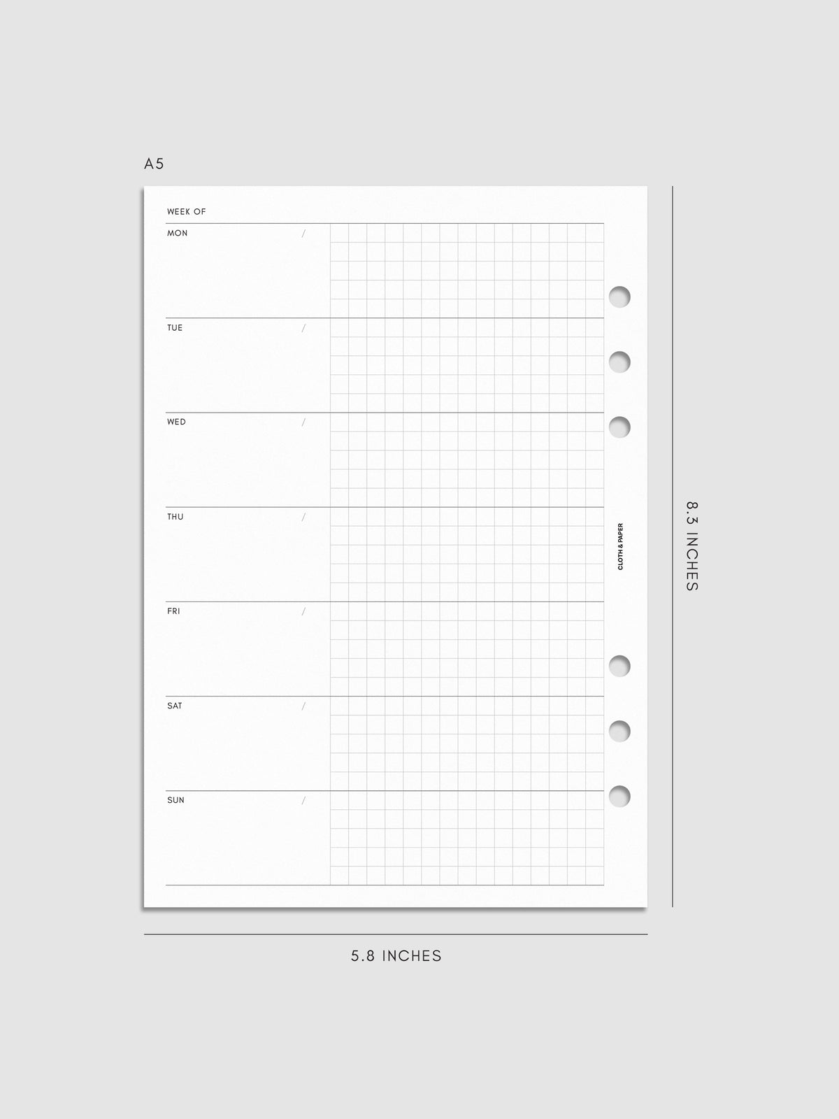 Digital mockup of Weekly Graph Inserts in size A5.