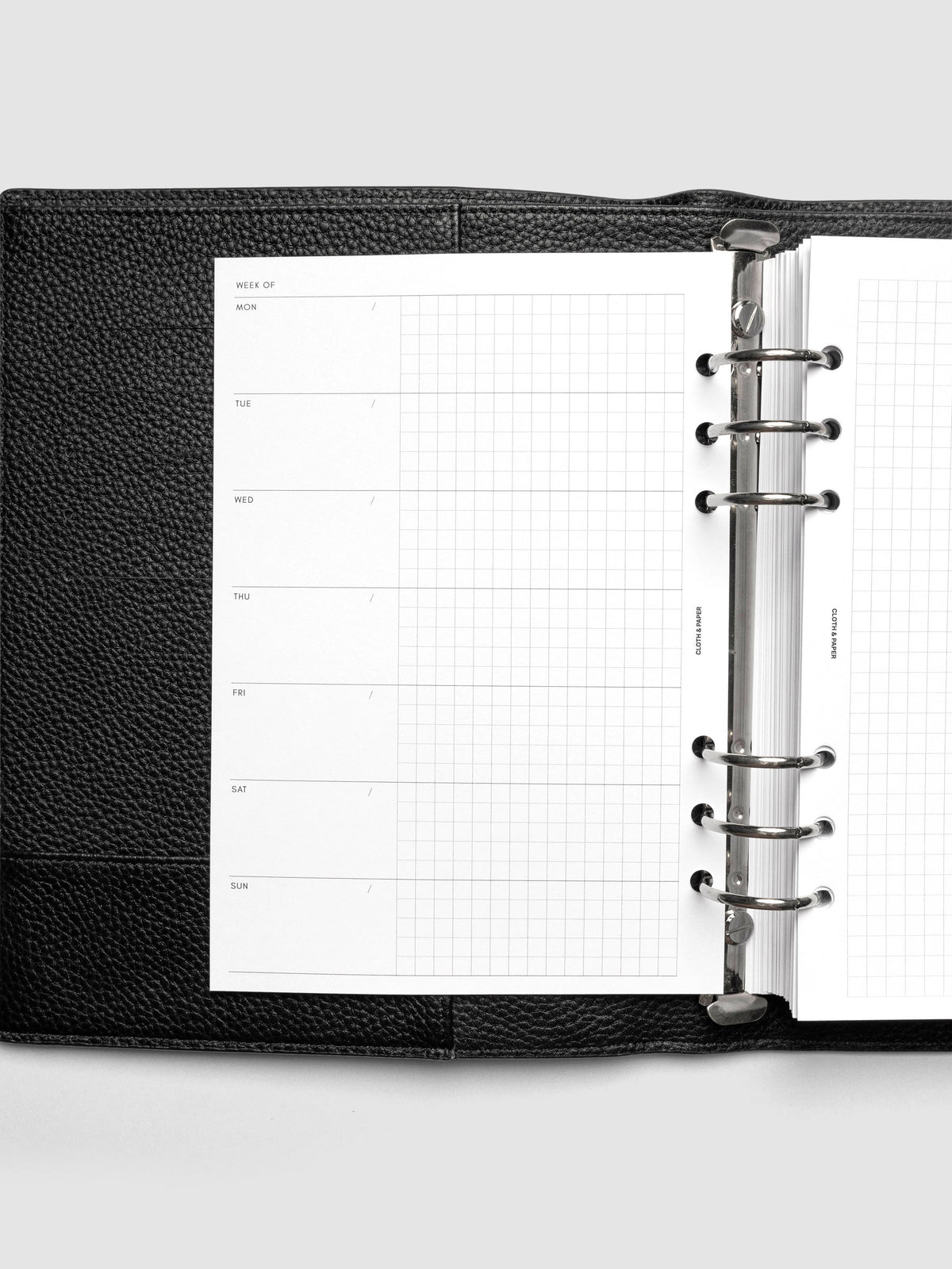 Weekly Graph Inserts in size A5 shown ring bound.