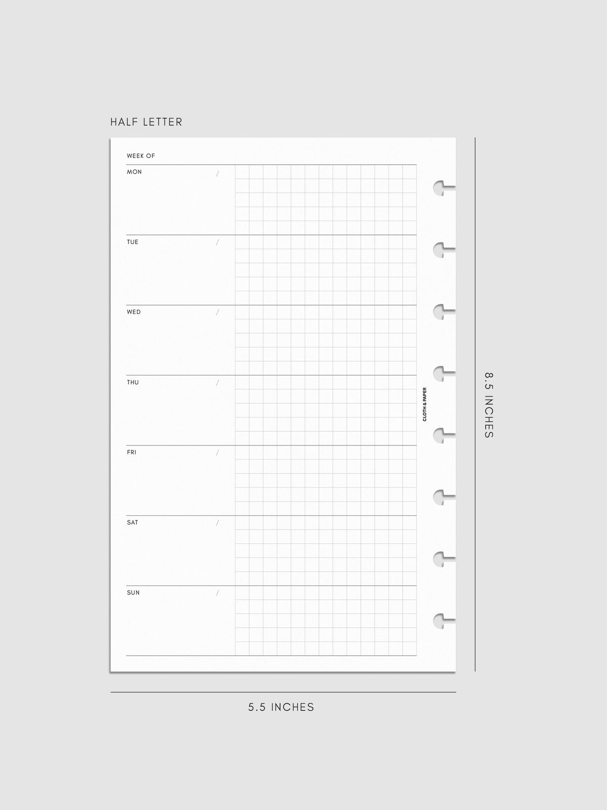 Digital mockup of Weekly Graph Inserts in size Half Letter.