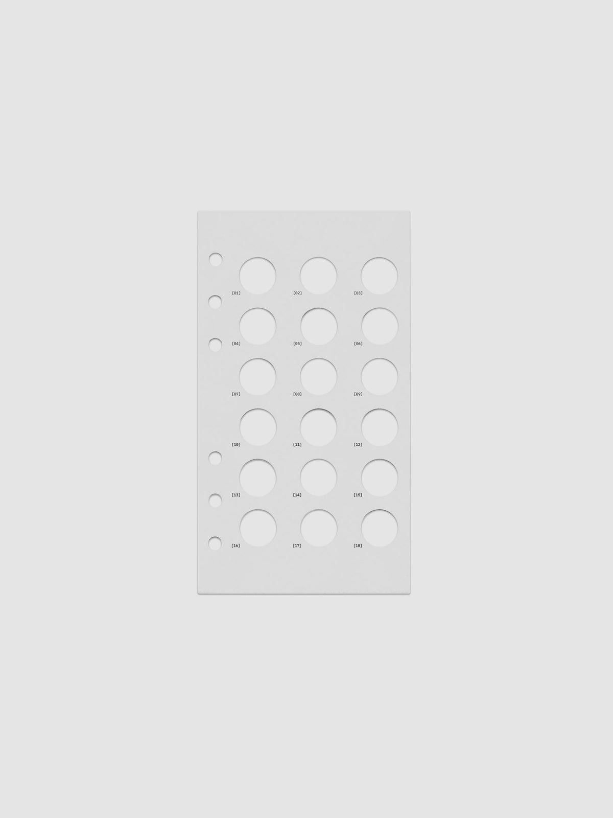 One transparent dashboard with 18 circular cut outs. One piece from the Inner Blueprint Dashboard Duo shown in size Personal.