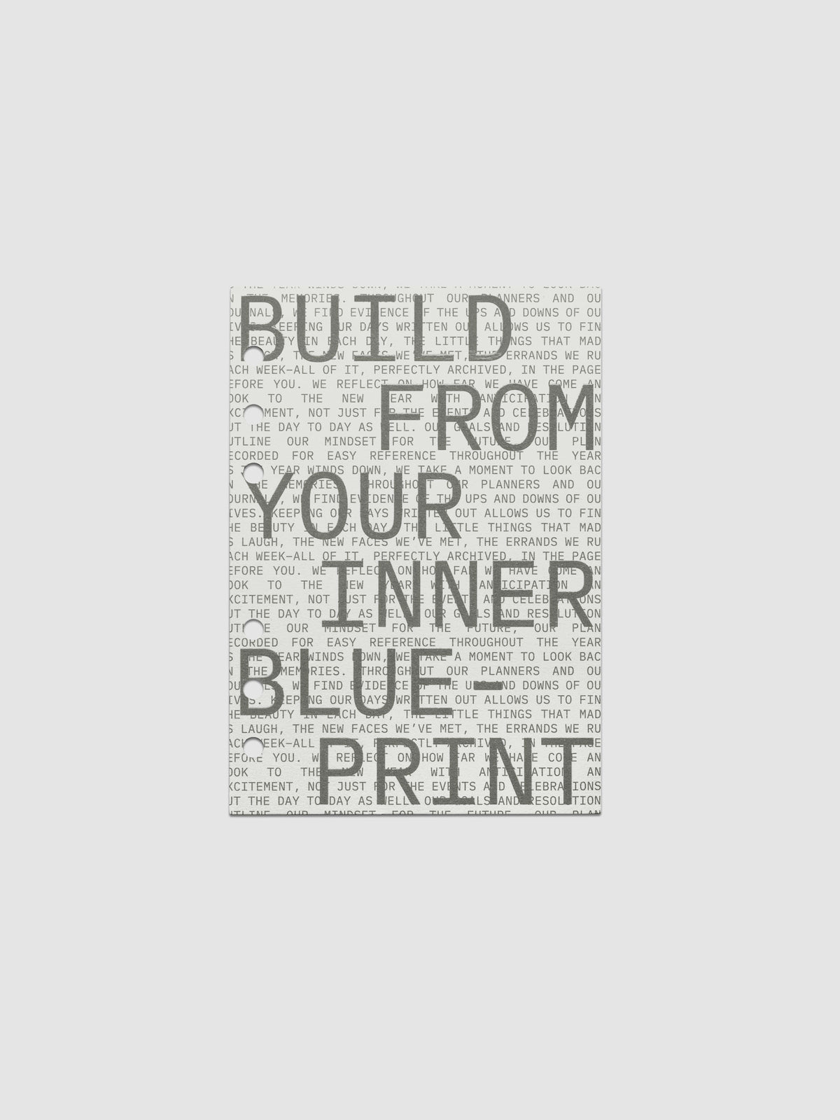 Cardstock dashboard with text design reading 'Build from your inner blue-print'. One piece of the Inner Blueprint Dashboard Duo shown in size Personal Wide.