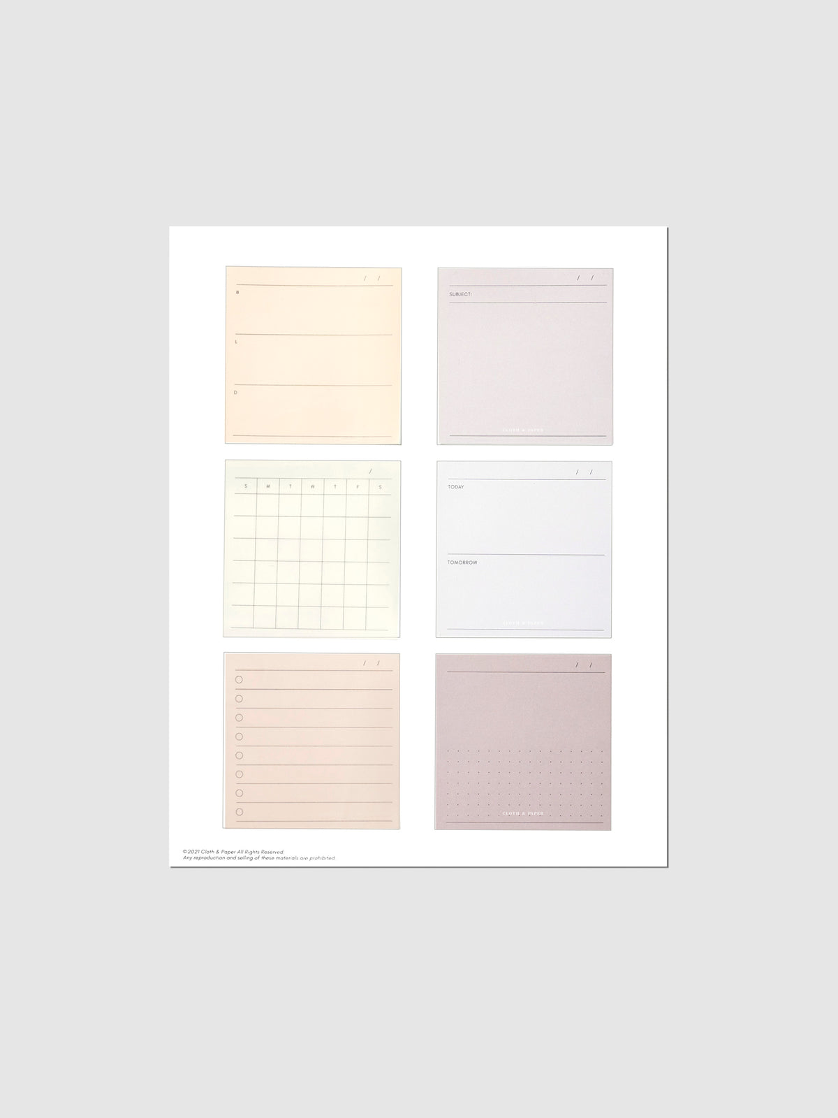 3x3 Sticky Note Printable-Essentials displayed on a neutral background.