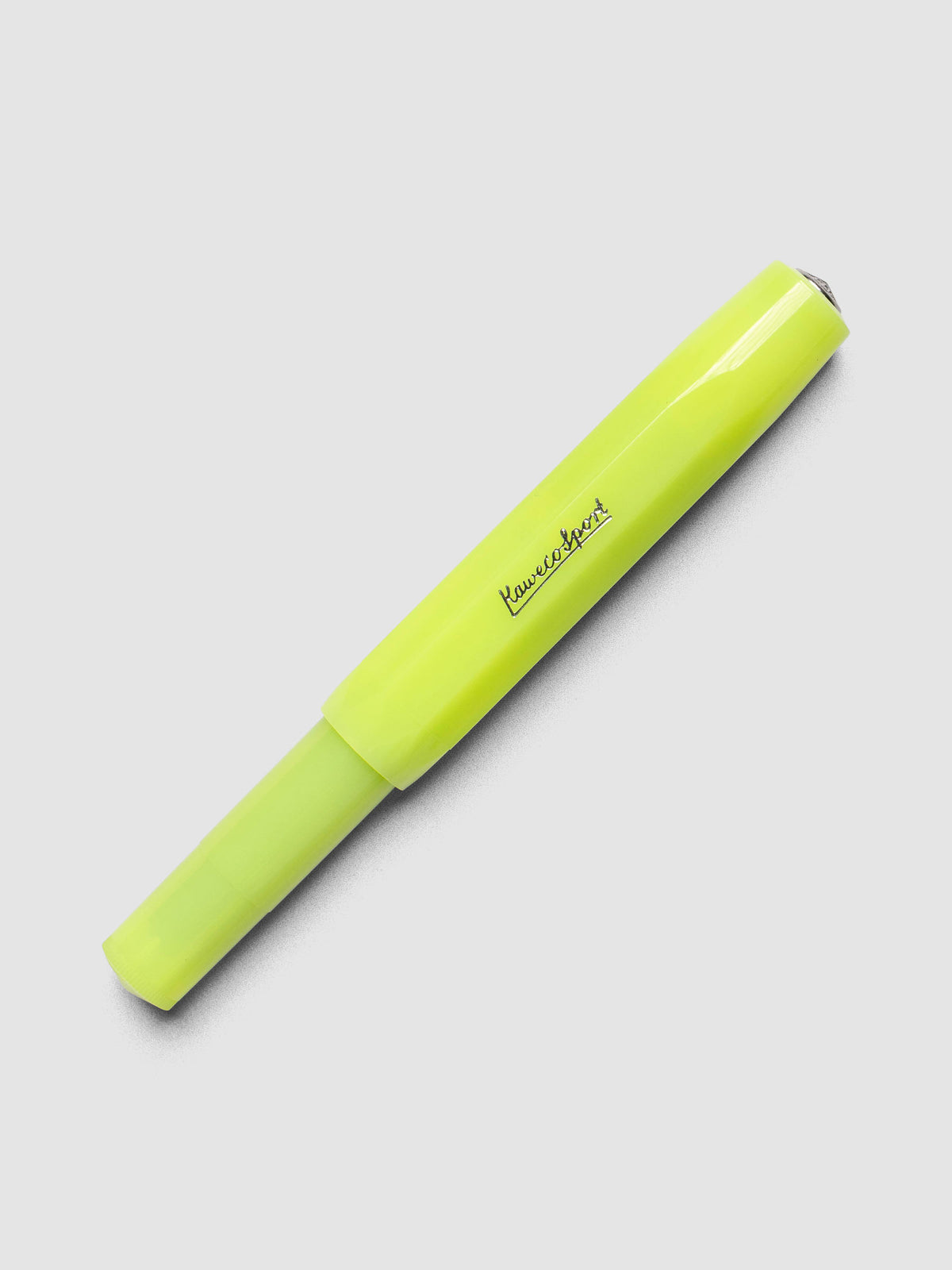 Lime green rollerball pen shown capped.