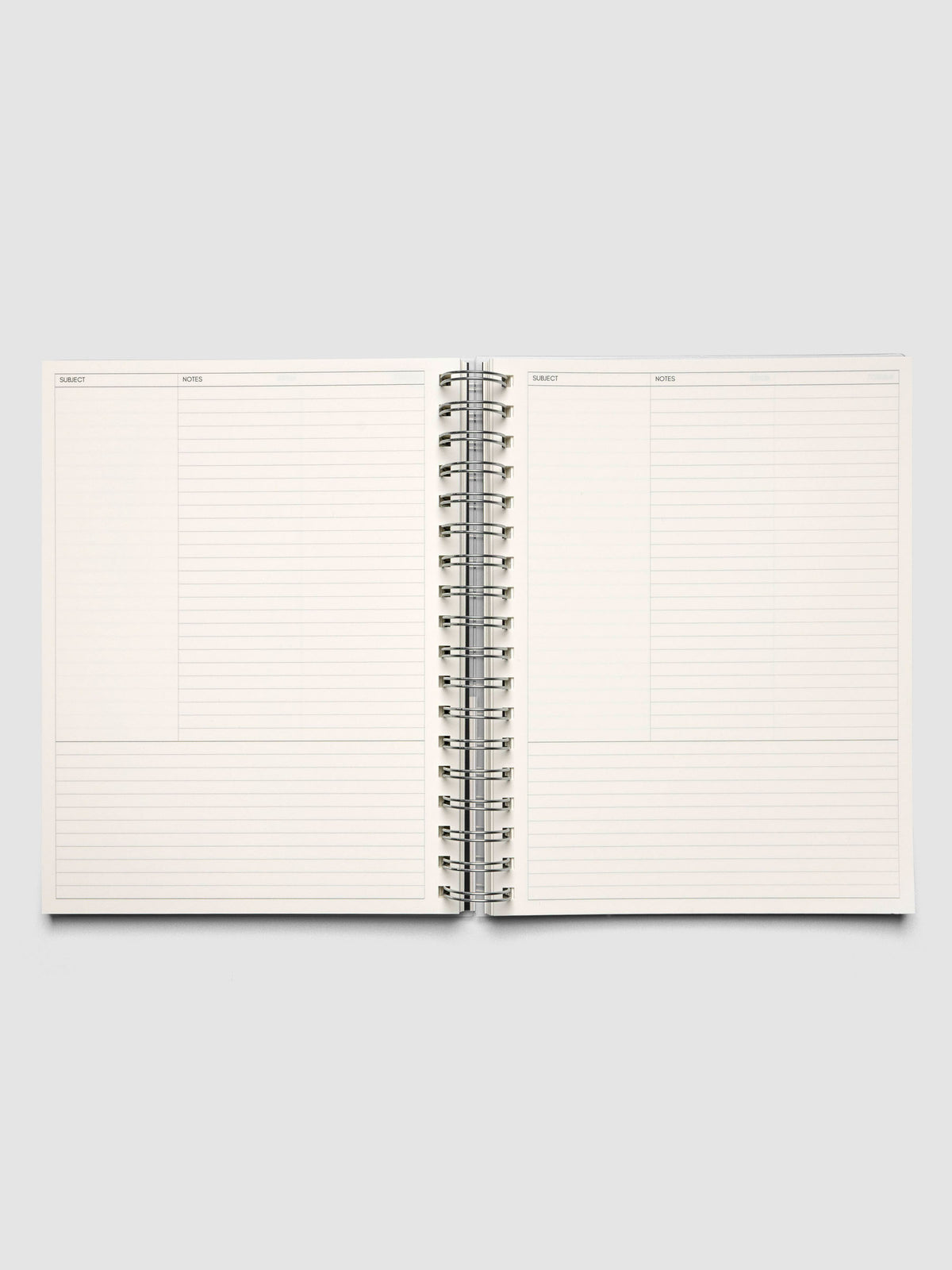 Spiral Notebook in size HP Classic and color Apollo (blue) shown open displaying Column Note interior layout.