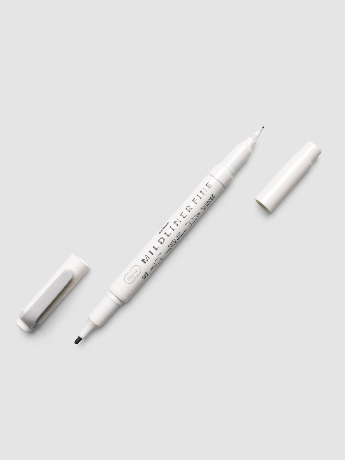 Zebra Mildliner Dual-Tip Fineliner in gray with both caps removed