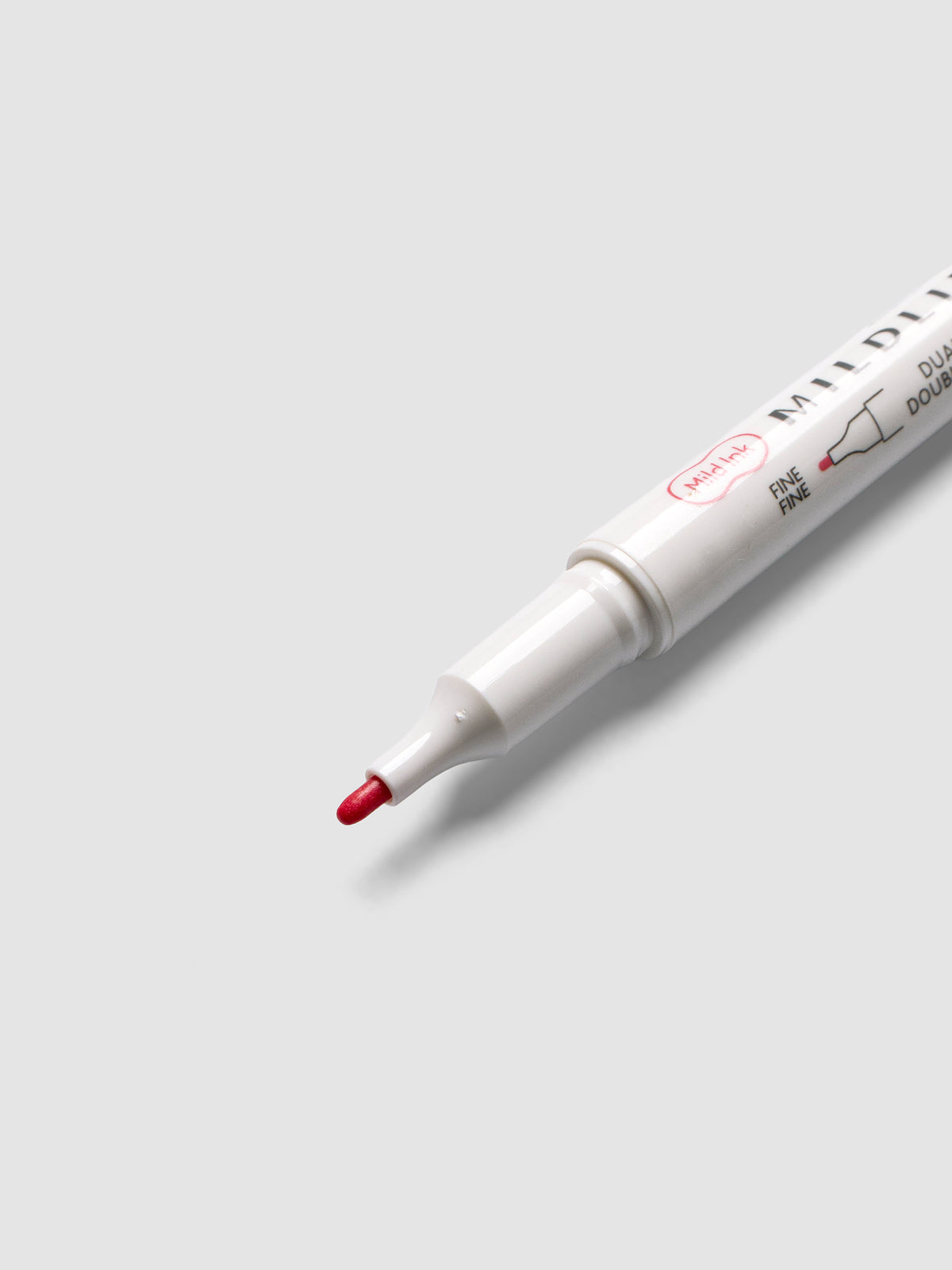 Close-up of Zebra Mildliner Dual-Tip Fineliner fine bullet tip in red