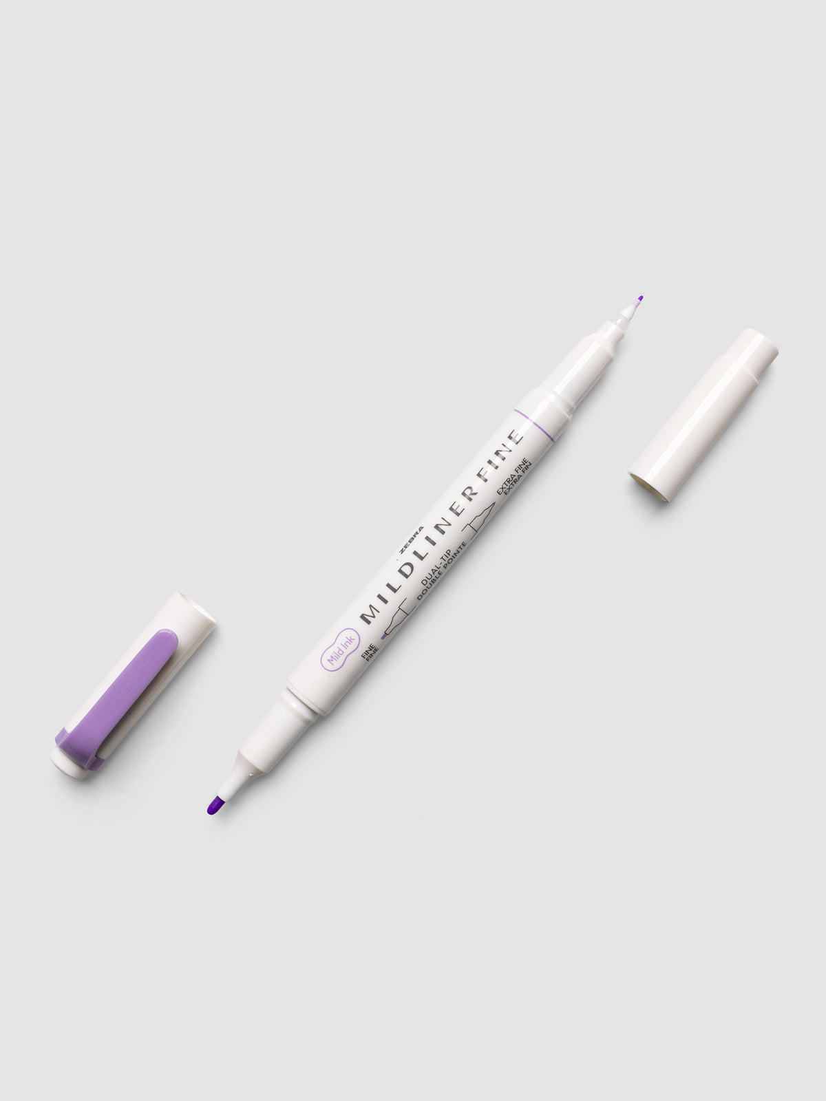 Zebra Mildliner Dual-Tip Fineliner in violet with both caps removed