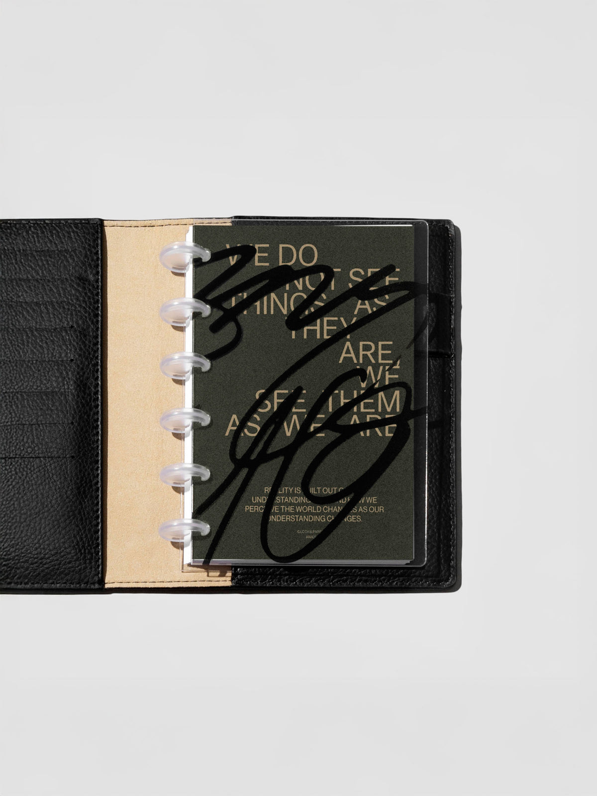 As We Are Cover + Dashboard Set in size CP Petite shown discbound in a black leather folio.