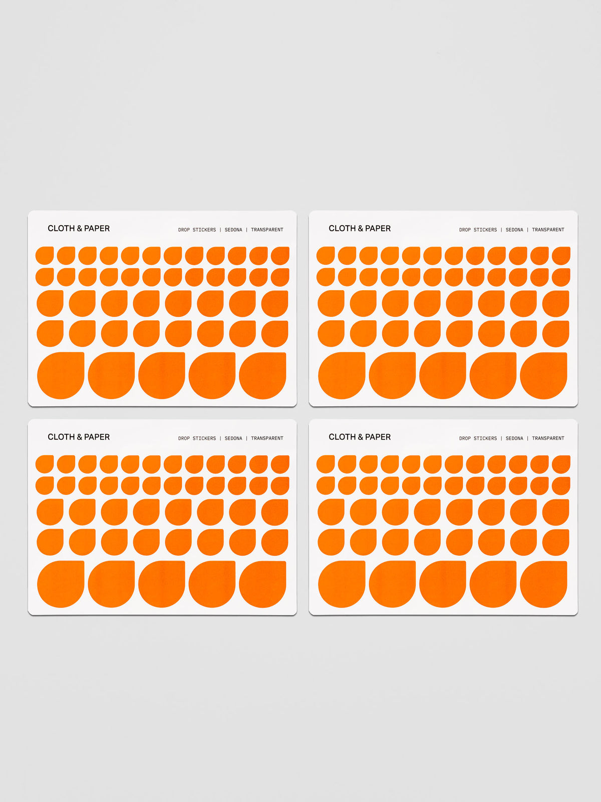 Four sheets of Transparent Drop Stickers | Sedona (Orange)