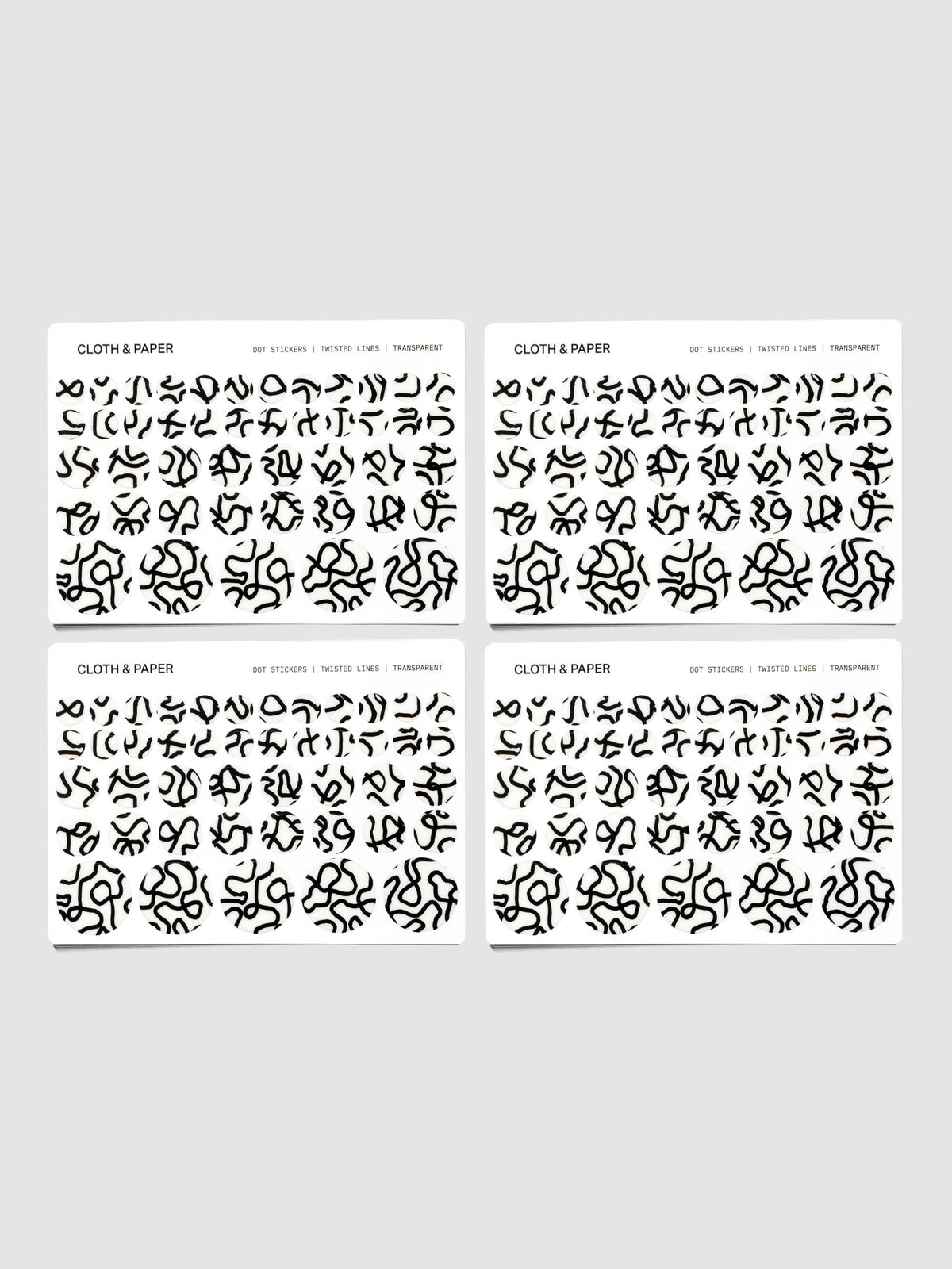 Four sticker sheets of Dot Stickers | Twisted Lines.