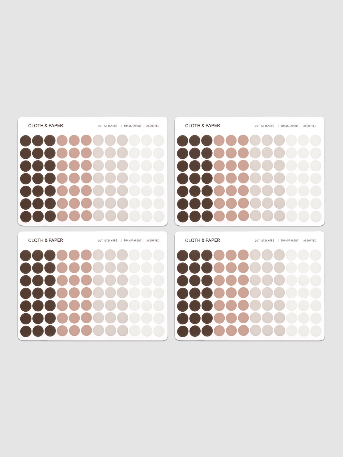 Four sheets of Dot Stickers | Small | Espresso | Bisque | Linen | Ash